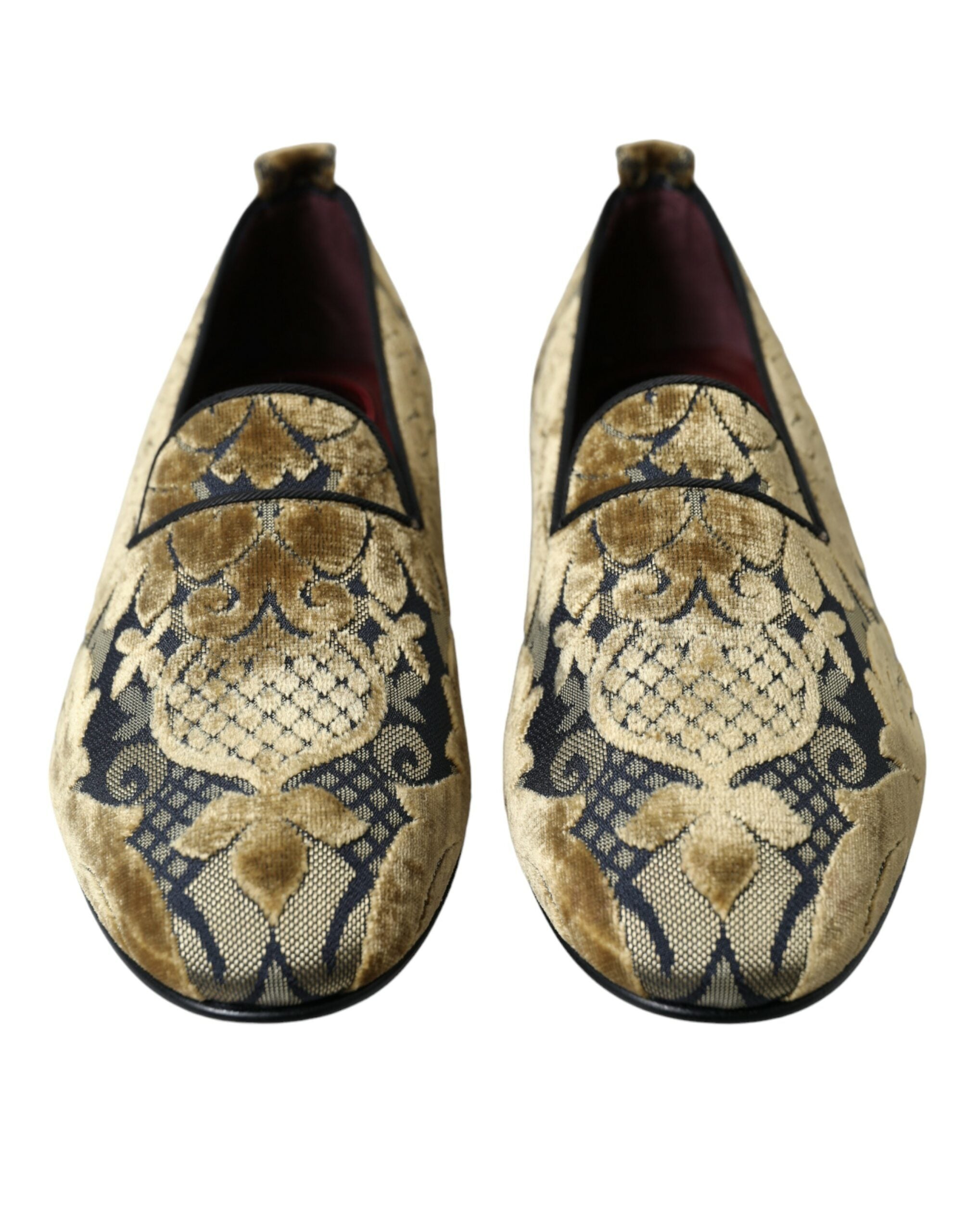 Dolce & Gabbana Gold Velvet Brocade Smoking Slipper Dress Shoes - DEA STILOSA MILANO