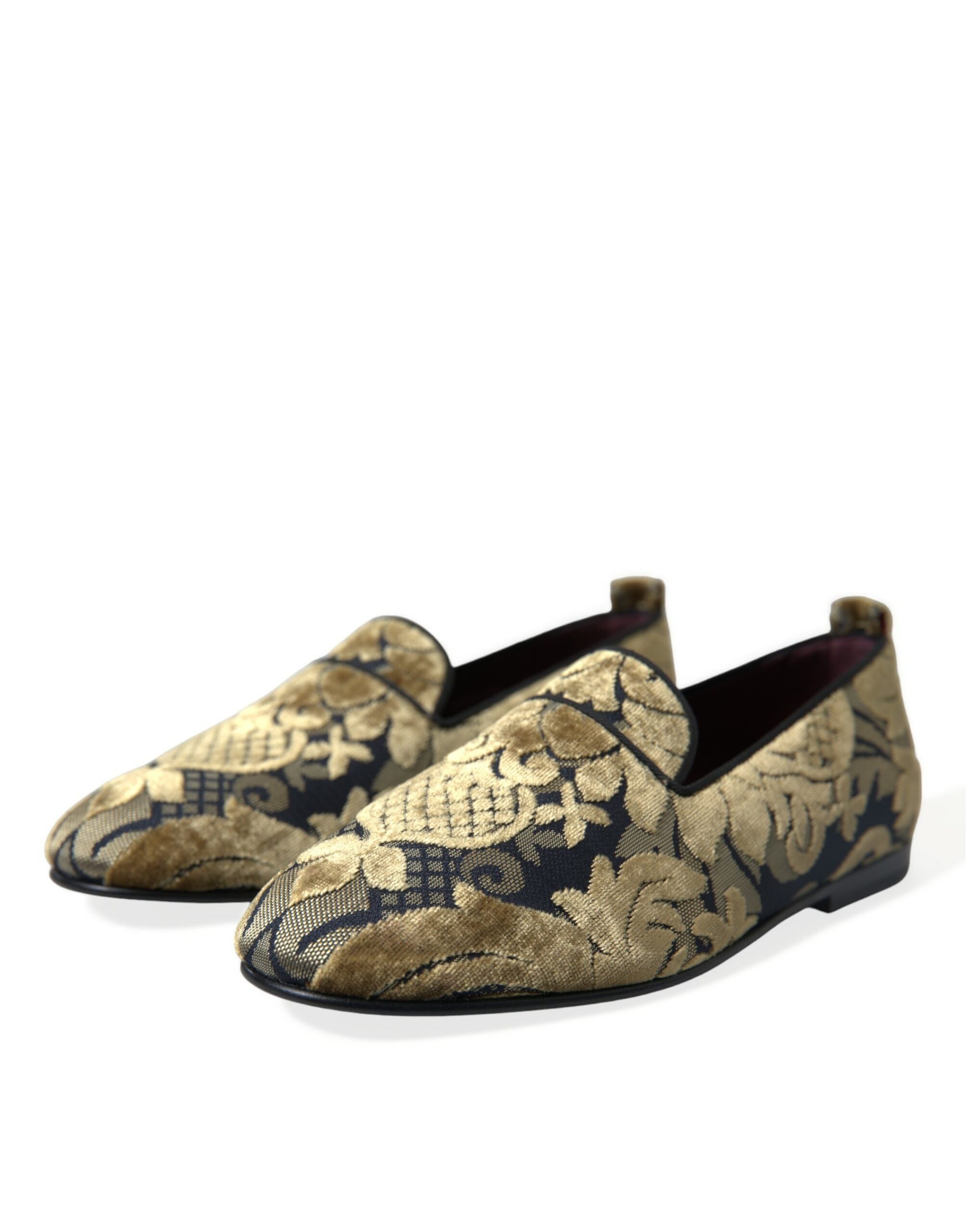 Dolce & Gabbana Gold Velvet Brocade Smoking Slipper Dress Shoes - DEA STILOSA MILANO