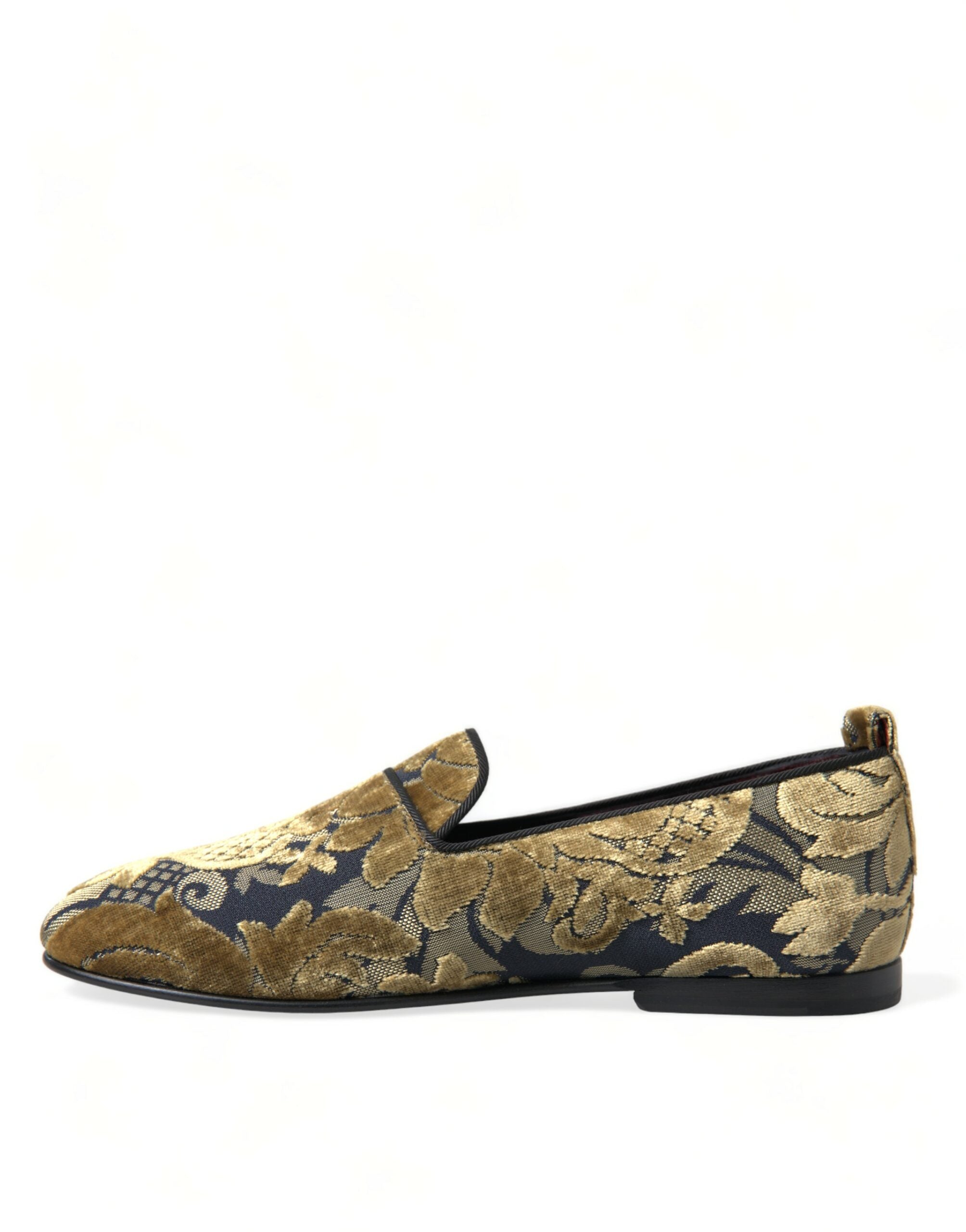 Dolce & Gabbana Gold Velvet Brocade Smoking Slipper Dress Shoes - DEA STILOSA MILANO