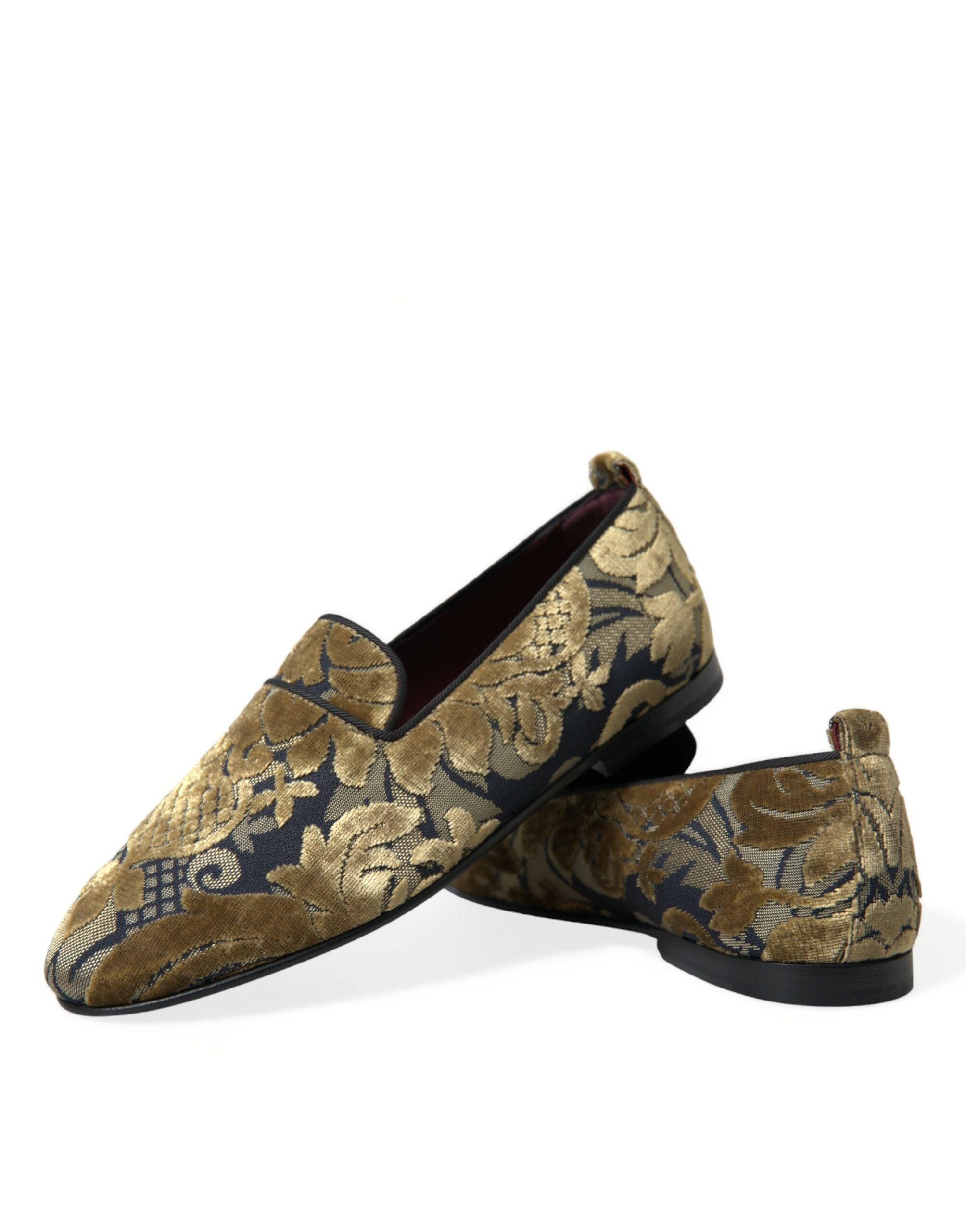 Dolce & Gabbana Gold Velvet Brocade Smoking Slipper Dress Shoes - DEA STILOSA MILANO