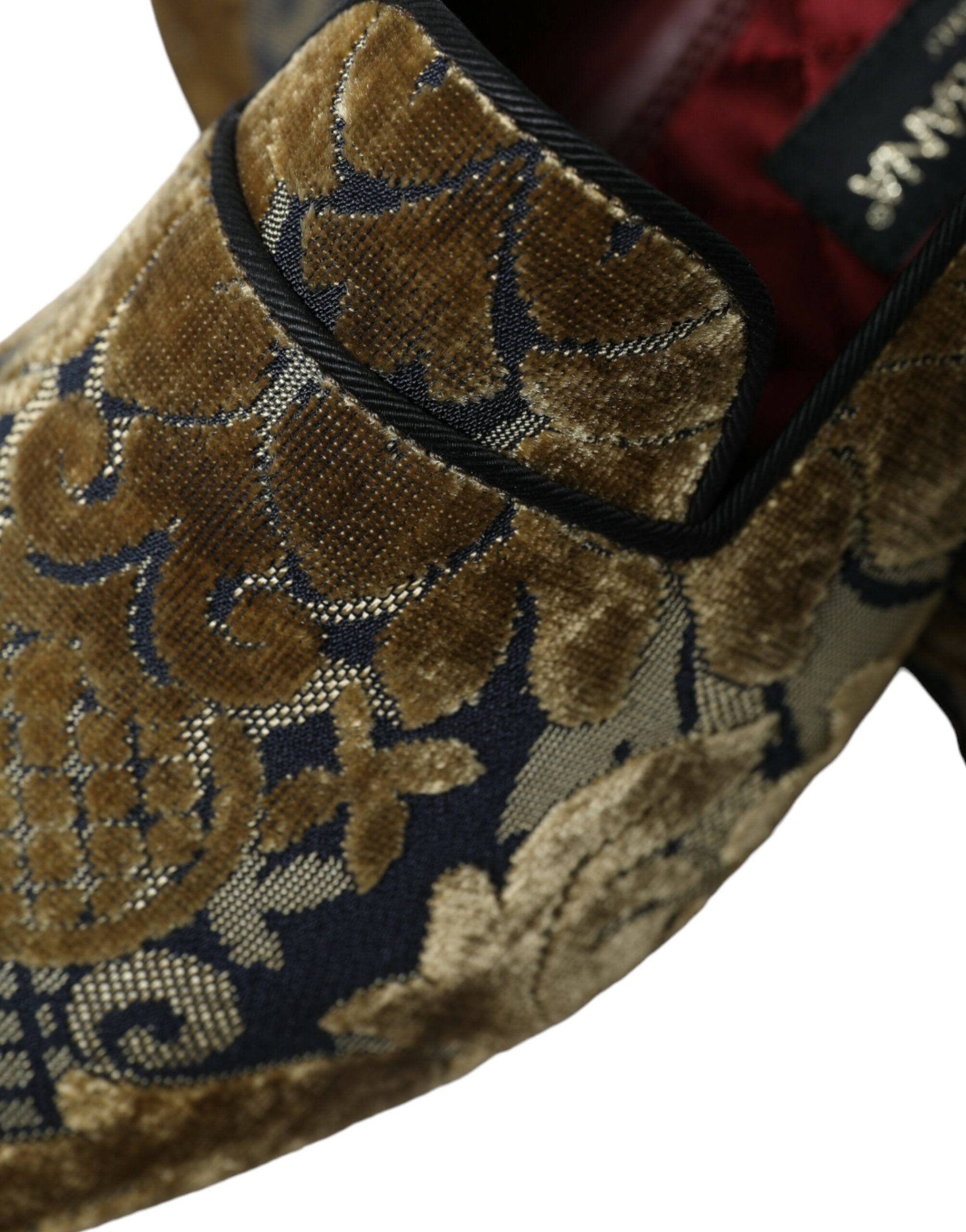Dolce & Gabbana Gold Velvet Brocade Smoking Slipper Dress Shoes - DEA STILOSA MILANO