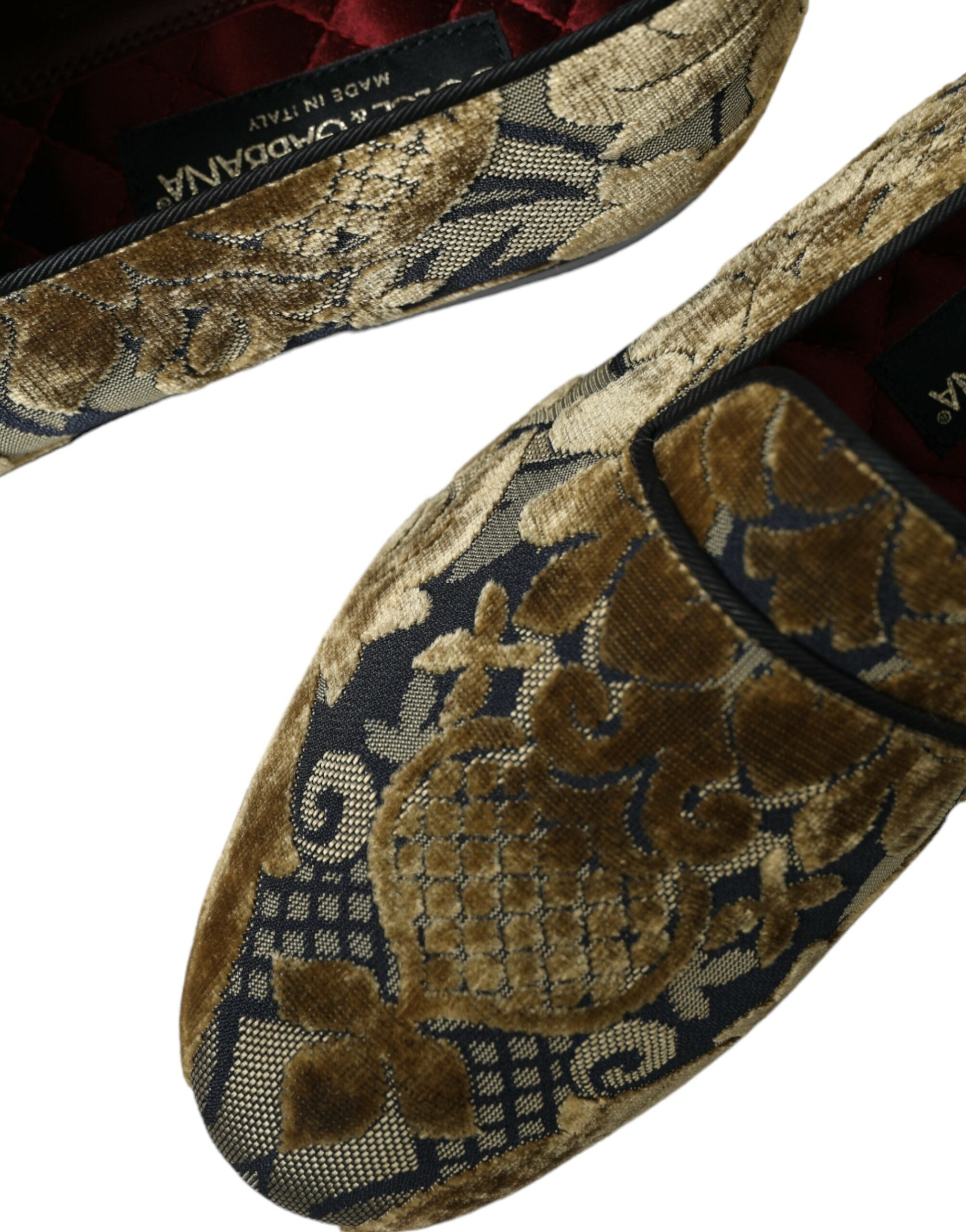 Dolce & Gabbana Gold Velvet Brocade Smoking Slipper Dress Shoes - DEA STILOSA MILANO