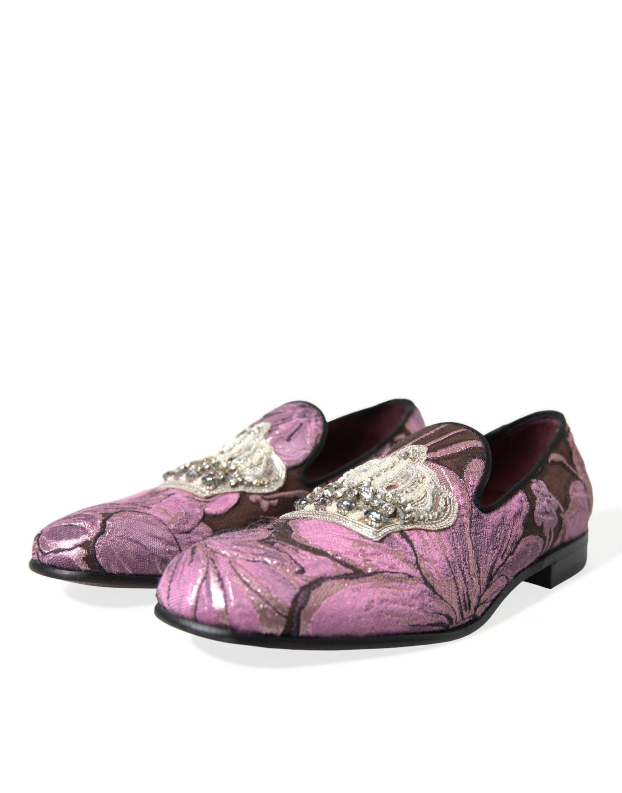 Dolce & Gabbana Pink Printed Crystal Embellished Loafers Dress Shoes - DEA STILOSA MILANO