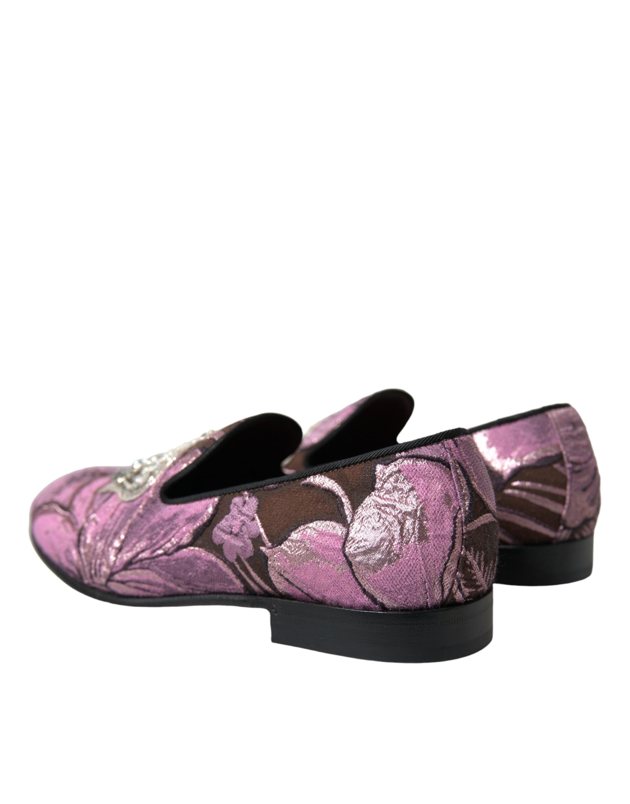 Dolce & Gabbana Pink Printed Crystal Embellished Loafers Dress Shoes - DEA STILOSA MILANO