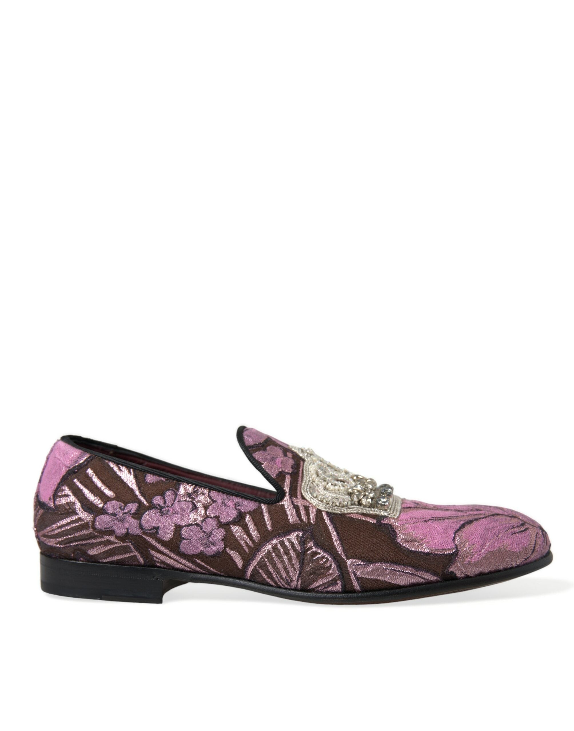 Dolce & Gabbana Pink Printed Crystal Embellished Loafers Dress Shoes - DEA STILOSA MILANO