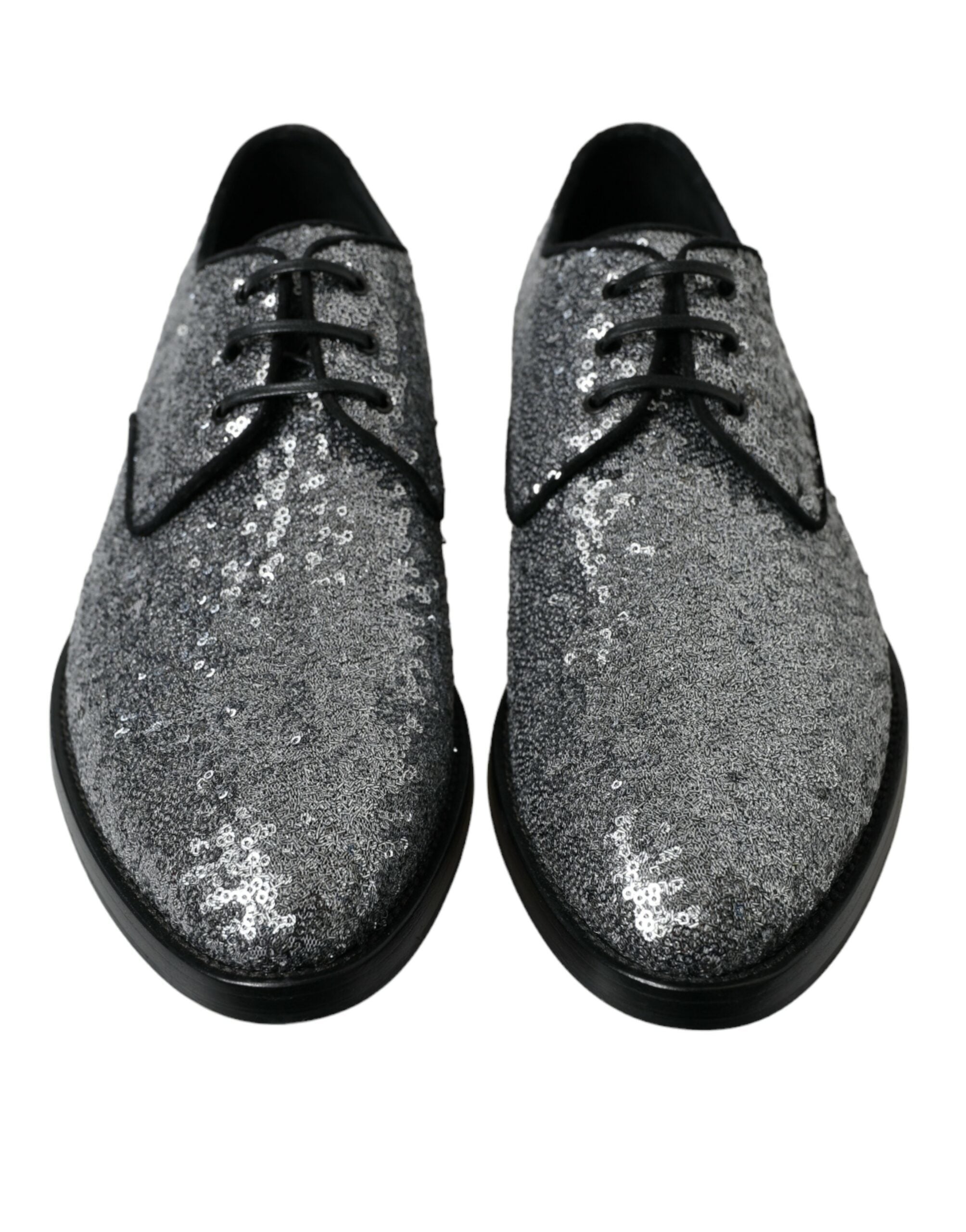 Dolce & Gabbana Silver Sequined Lace Up Men Derby Dress Shoes - DEA STILOSA MILANO
