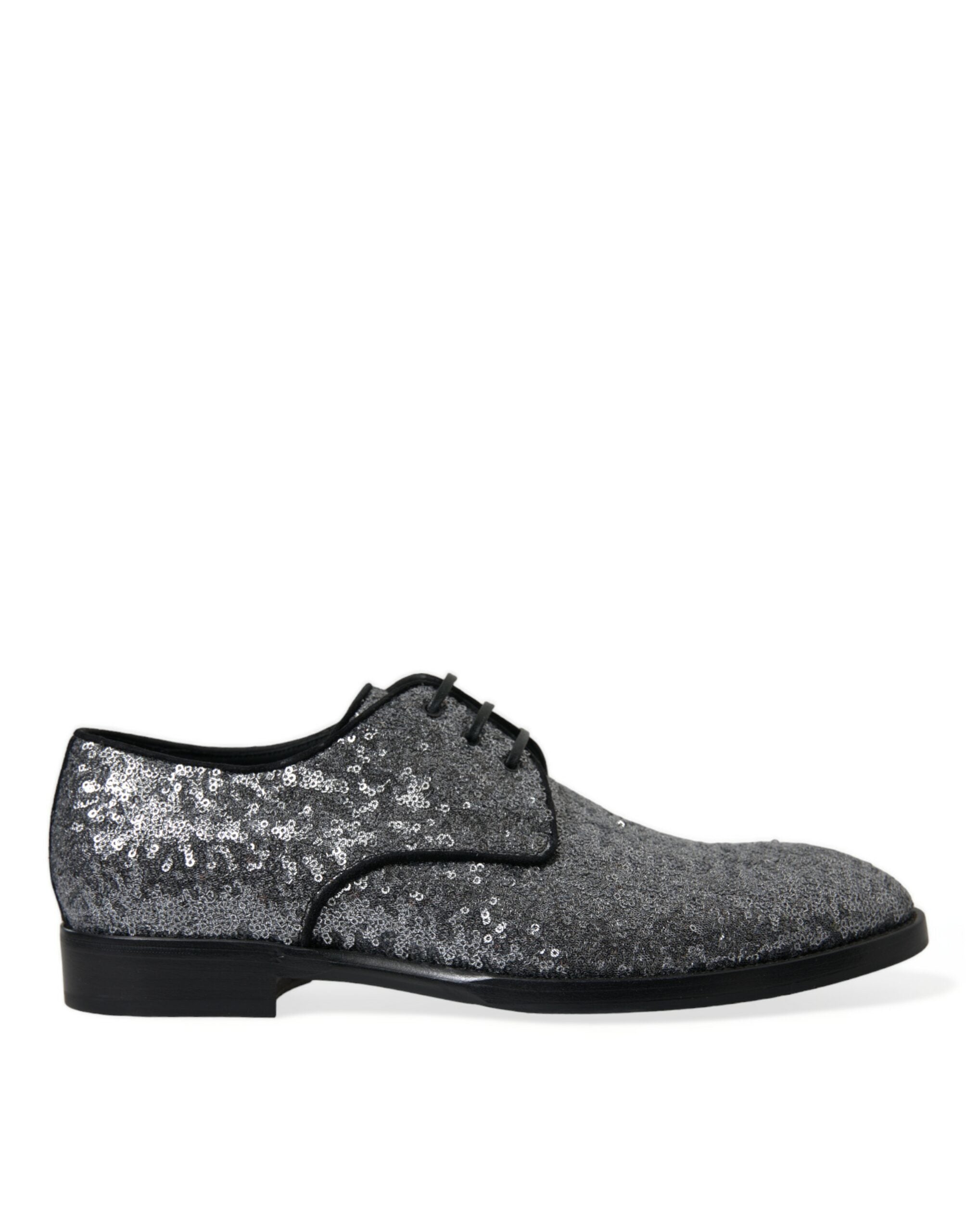 Dolce & Gabbana Silver Sequined Lace Up Men Derby Dress Shoes - DEA STILOSA MILANO