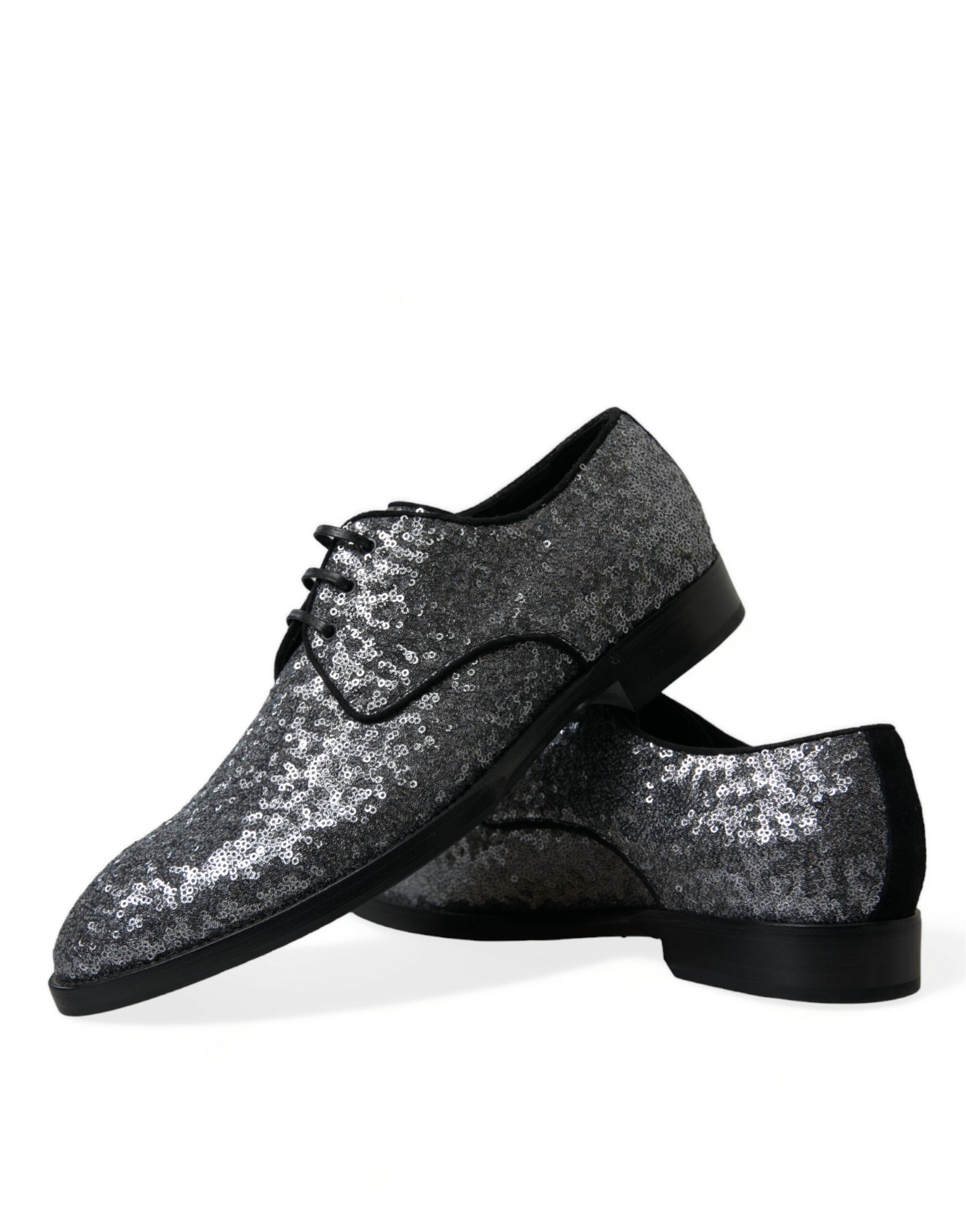 Dolce & Gabbana Silver Sequined Lace Up Men Derby Dress Shoes - DEA STILOSA MILANO