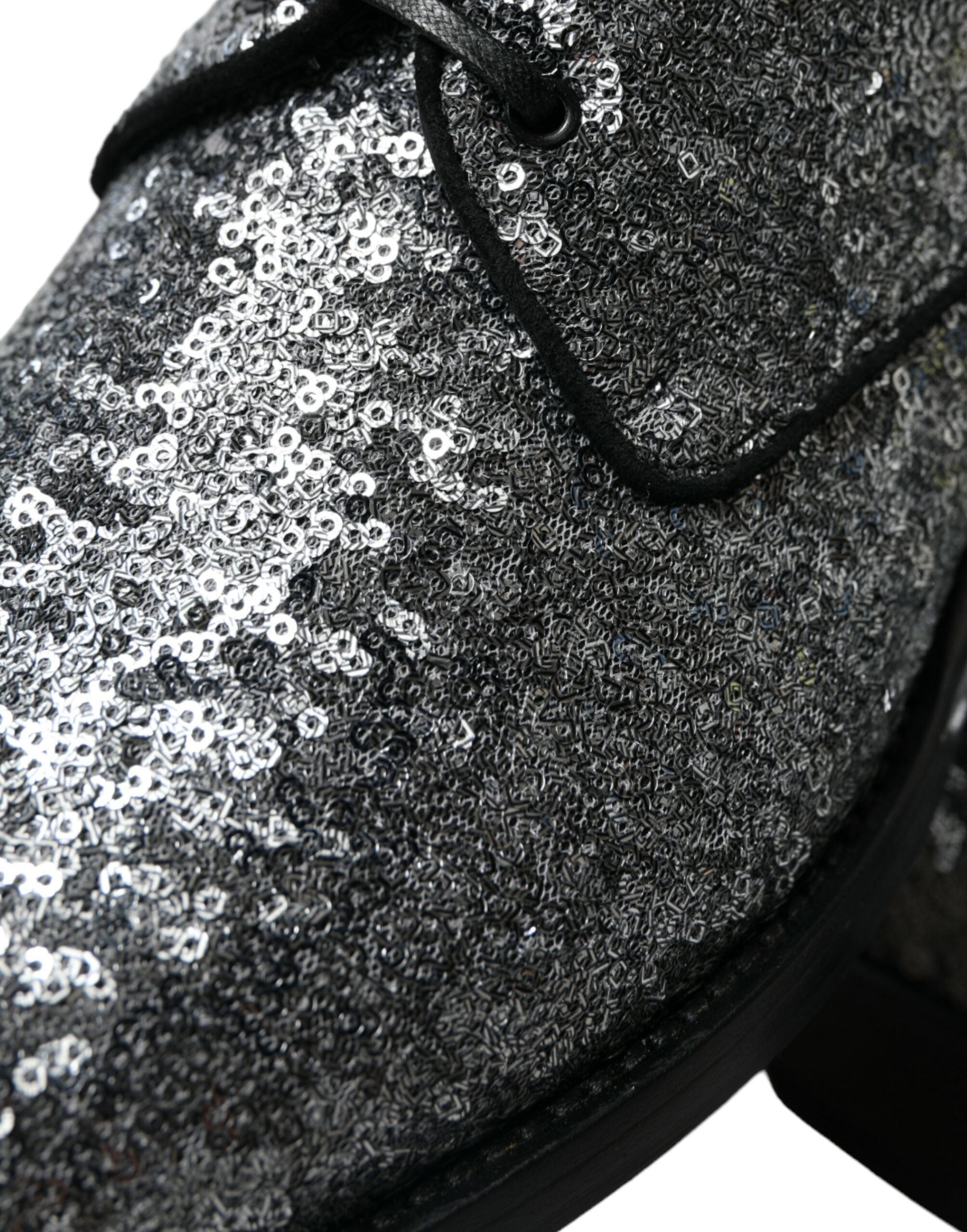 Dolce & Gabbana Silver Sequined Lace Up Men Derby Dress Shoes - DEA STILOSA MILANO