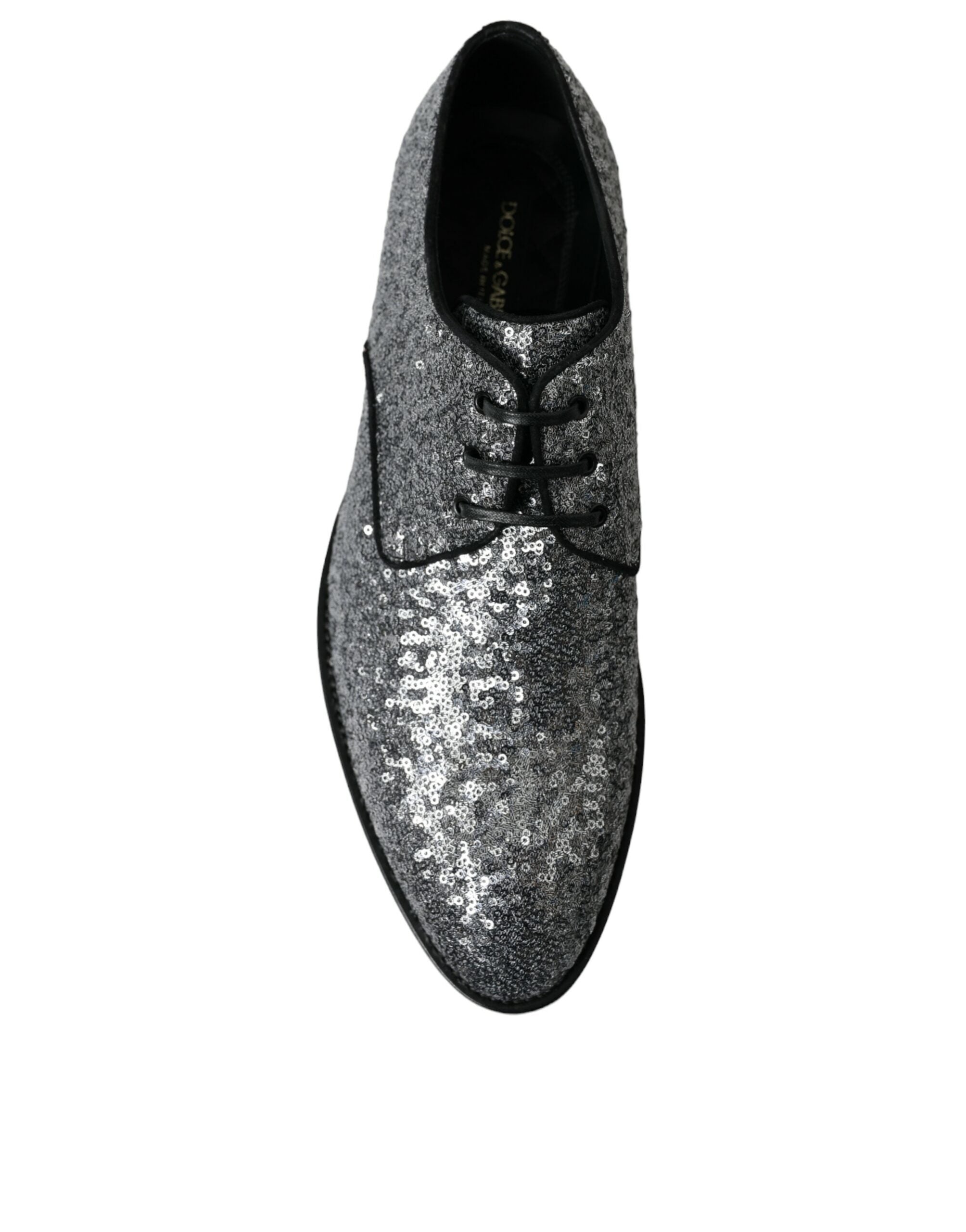 Dolce & Gabbana Silver Sequined Lace Up Men Derby Dress Shoes - DEA STILOSA MILANO