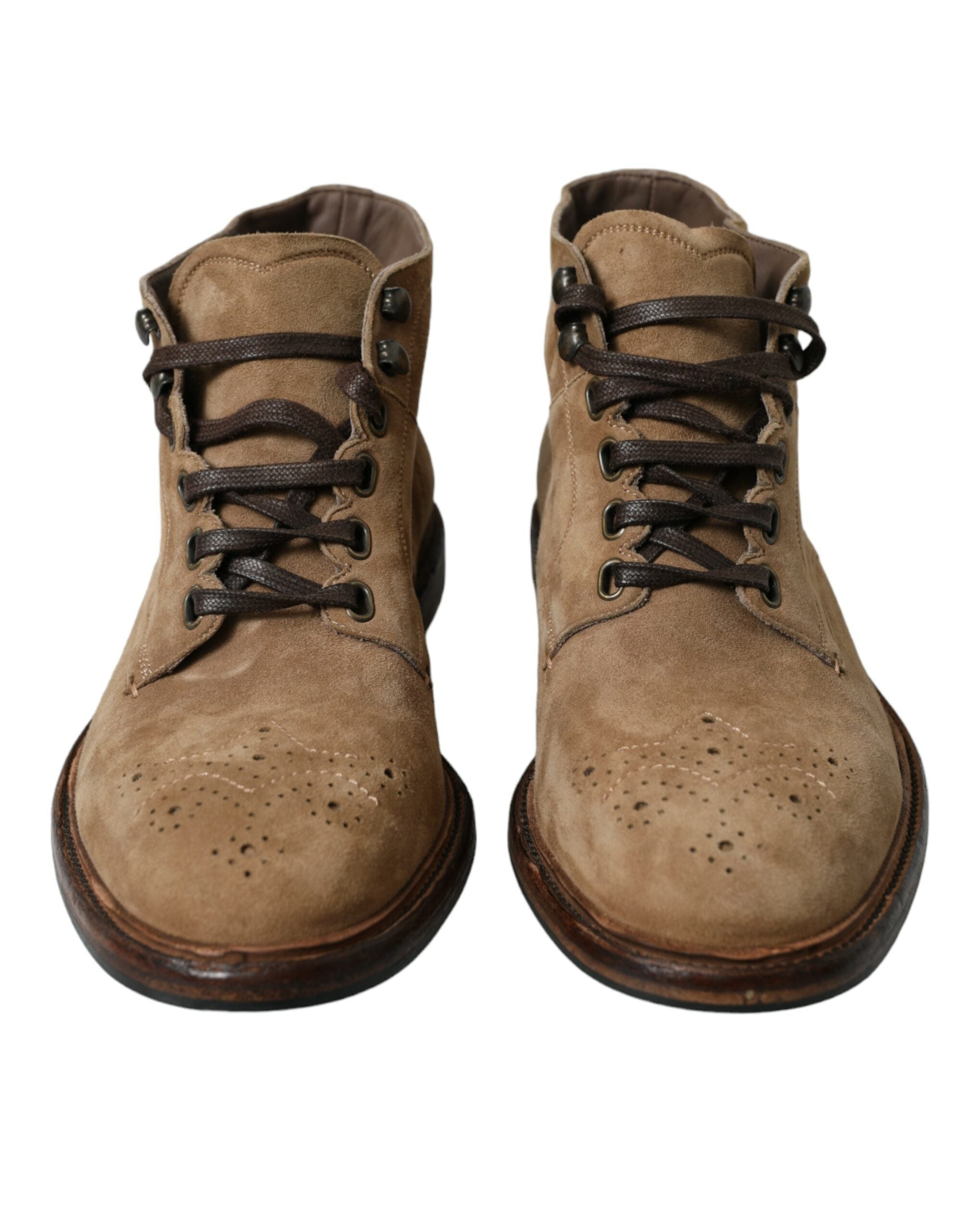 Dolce & Gabbana Brown Leather Lace Up Ankle Boots Shoes - DEA STILOSA MILANO