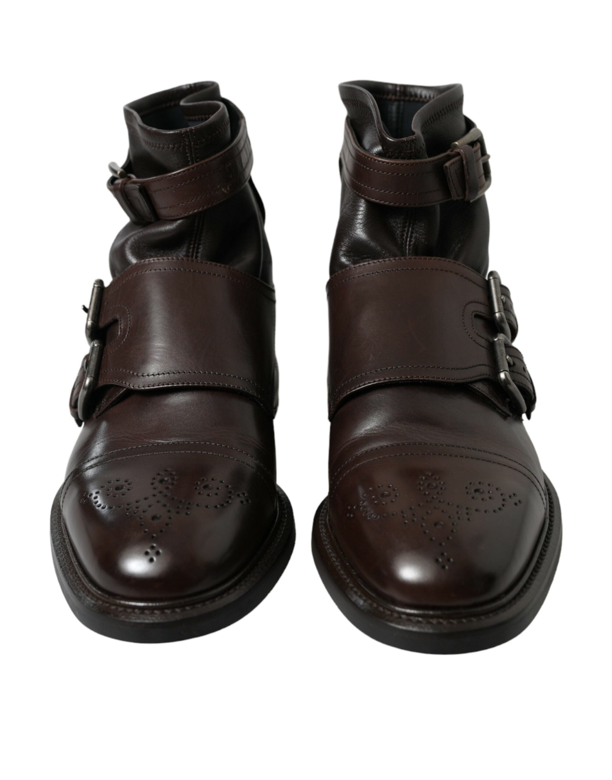Dolce & Gabbana Brown Leather Straps Ankle Boots Shoes - DEA STILOSA MILANO