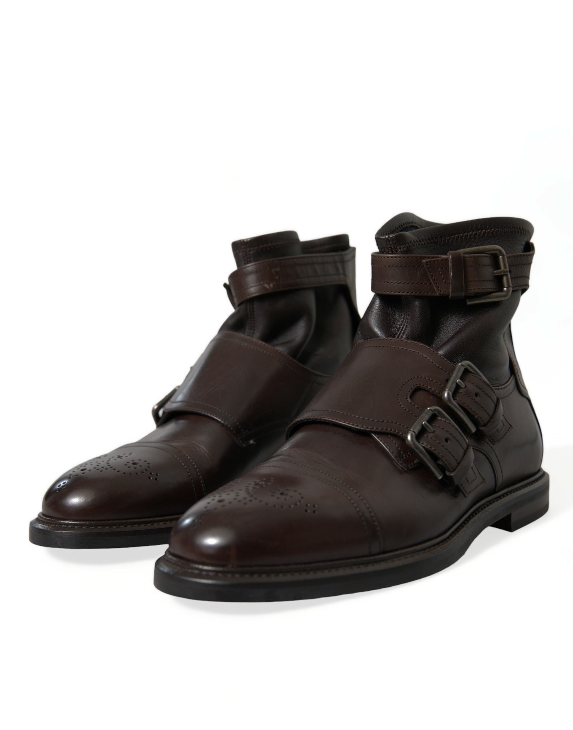 Dolce & Gabbana Brown Leather Straps Ankle Boots Shoes - DEA STILOSA MILANO
