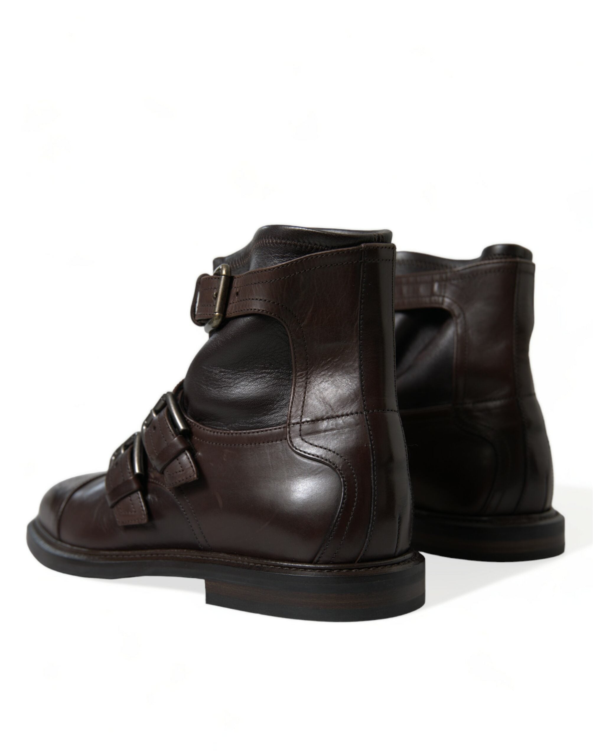 Dolce & Gabbana Brown Leather Straps Ankle Boots Shoes - DEA STILOSA MILANO