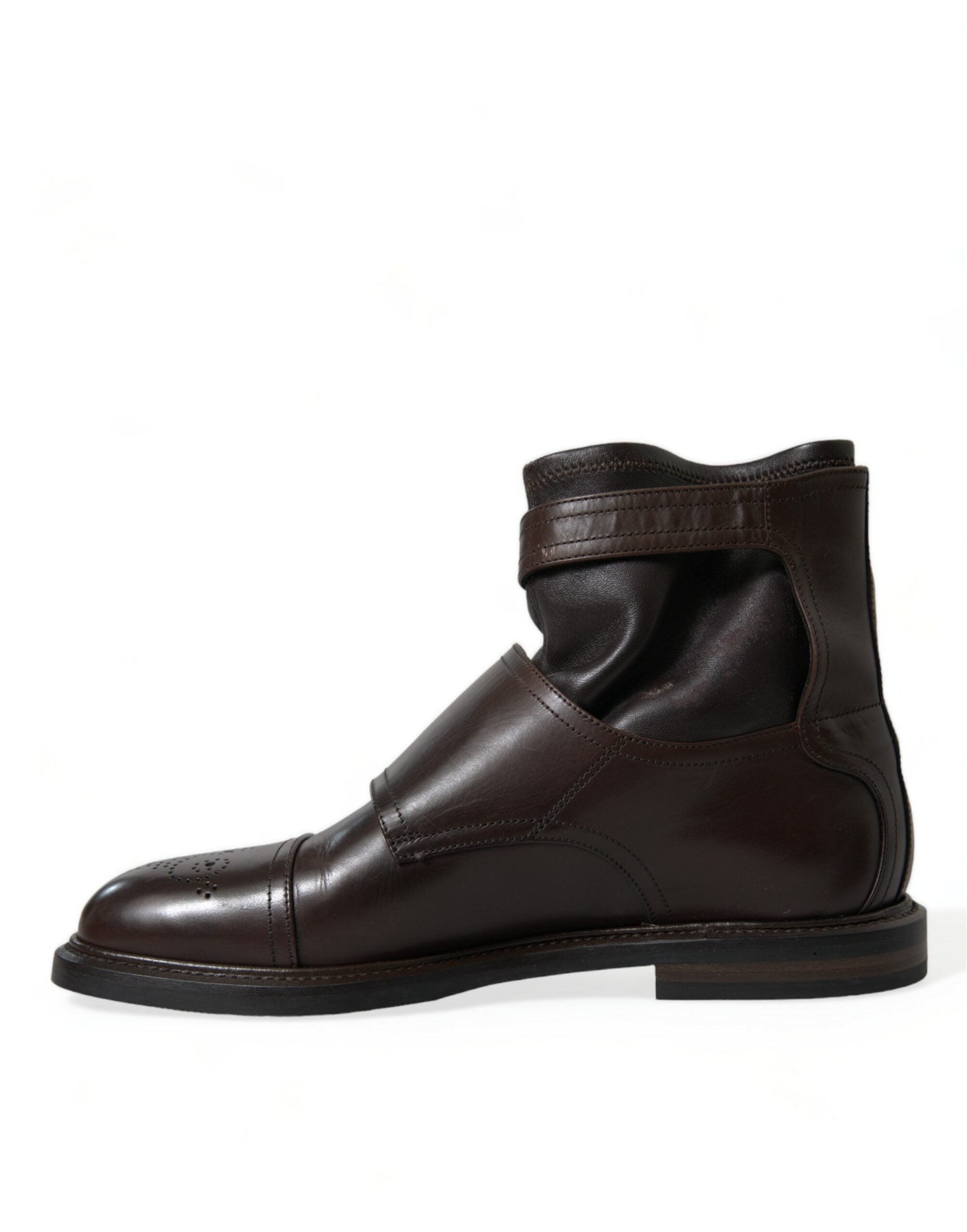 Dolce & Gabbana Brown Leather Straps Ankle Boots Shoes - DEA STILOSA MILANO