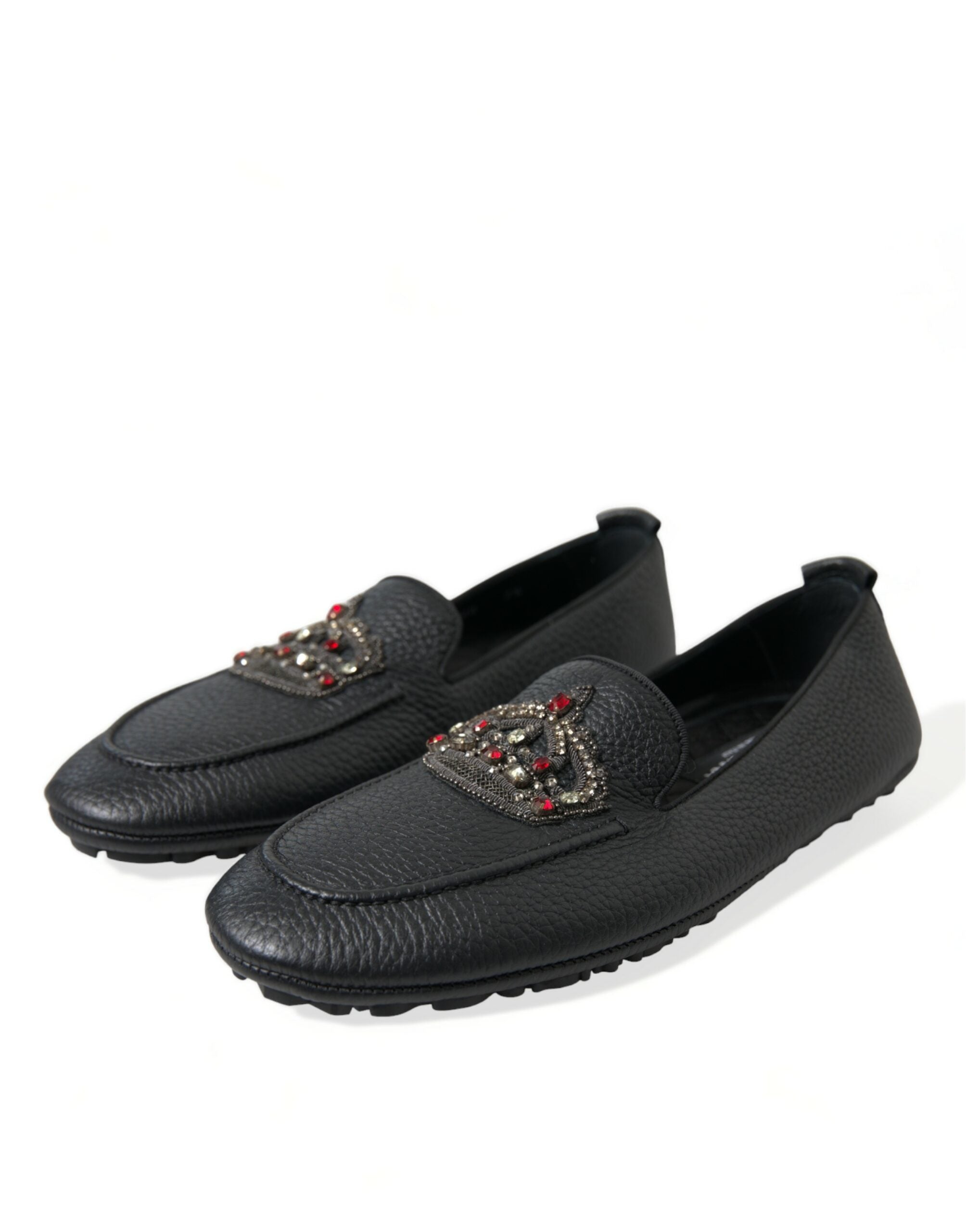 Dolce & Gabbana Black Leather Crystal Embellished Loafers Dress Shoes - DEA STILOSA MILANO