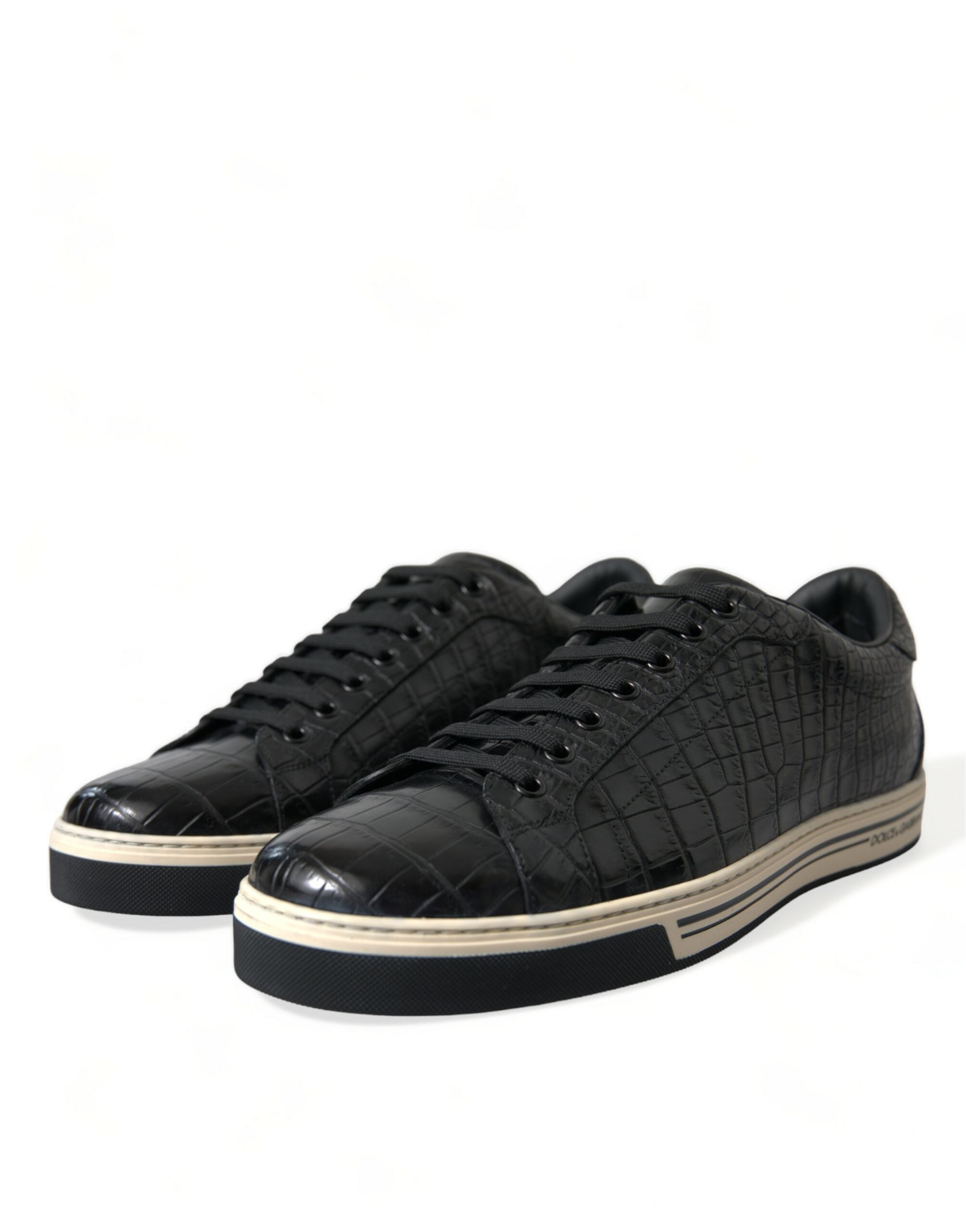 Dolce & Gabbana Black Croc Exotic Leather Men Casual Sneakers Shoes - DEA STILOSA MILANO