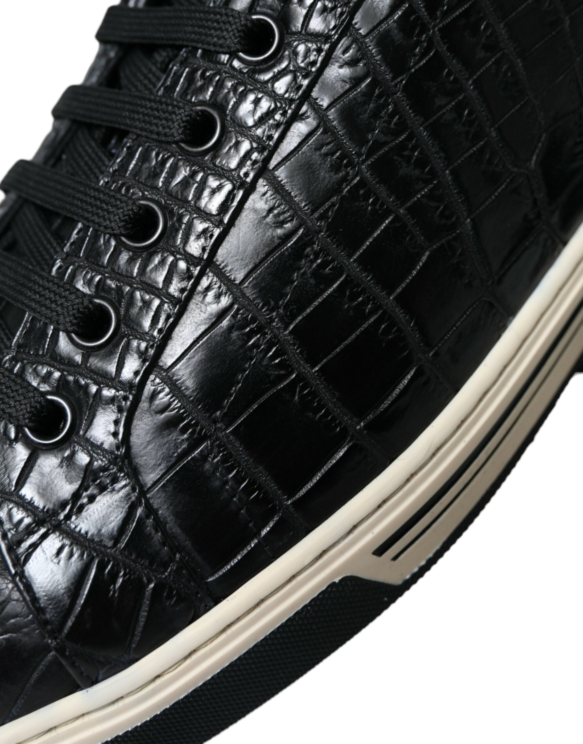 Dolce & Gabbana Black Croc Exotic Leather Men Casual Sneakers Shoes - DEA STILOSA MILANO