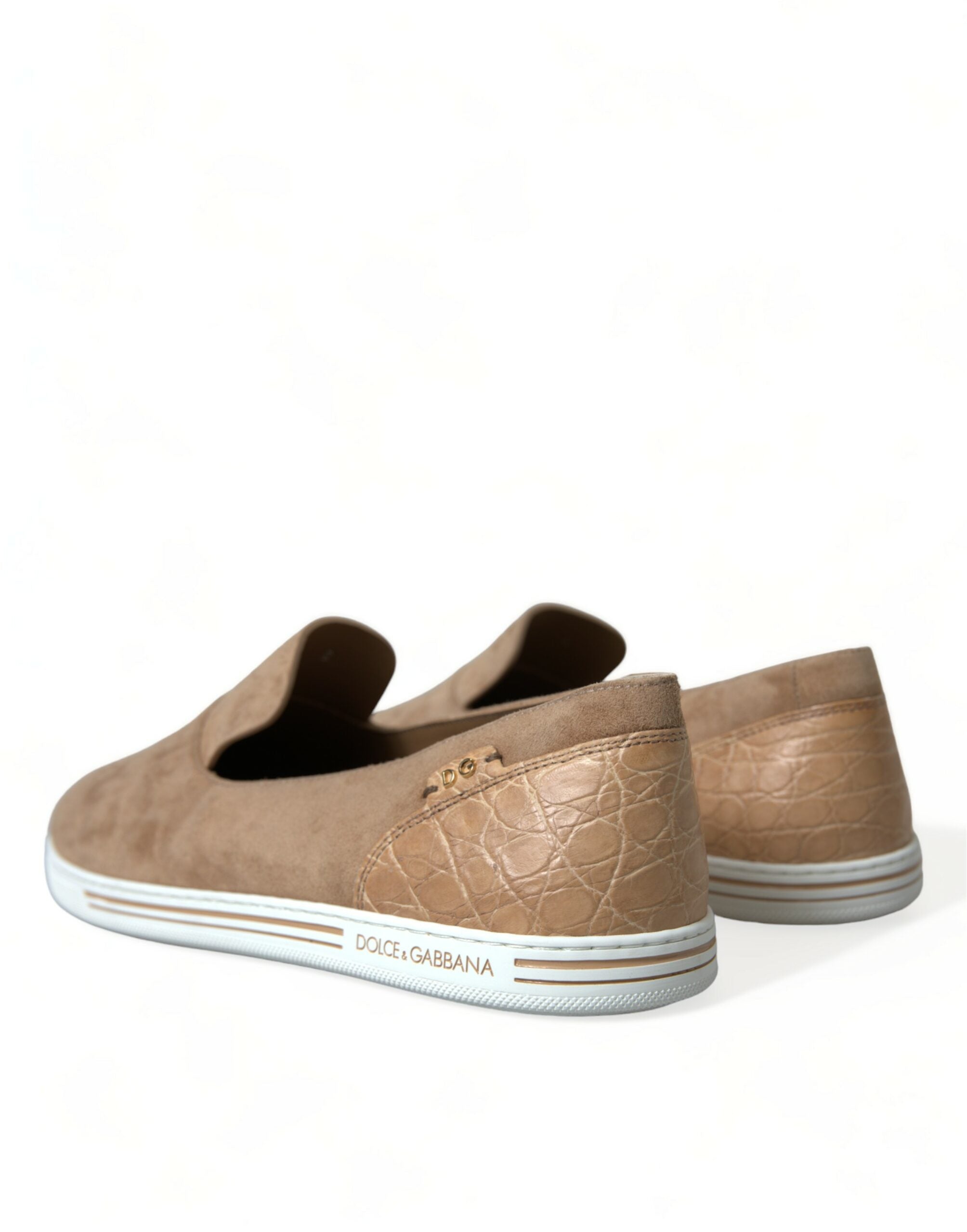 Dolce & Gabbana Beige Suede Caiman Men Loafers Slippers Shoes - DEA STILOSA MILANO