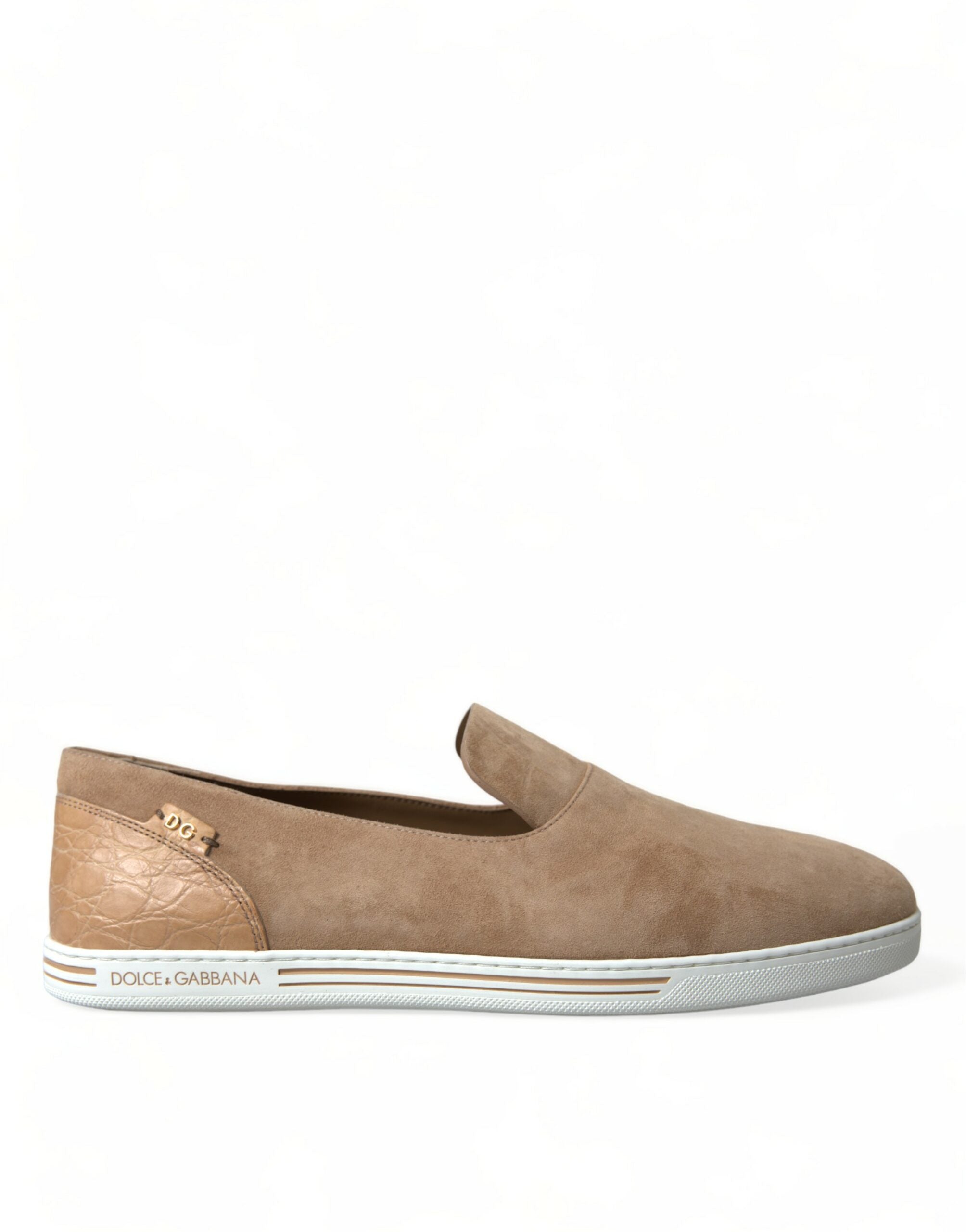 Dolce & Gabbana Beige Suede Caiman Men Loafers Slippers Shoes - DEA STILOSA MILANO