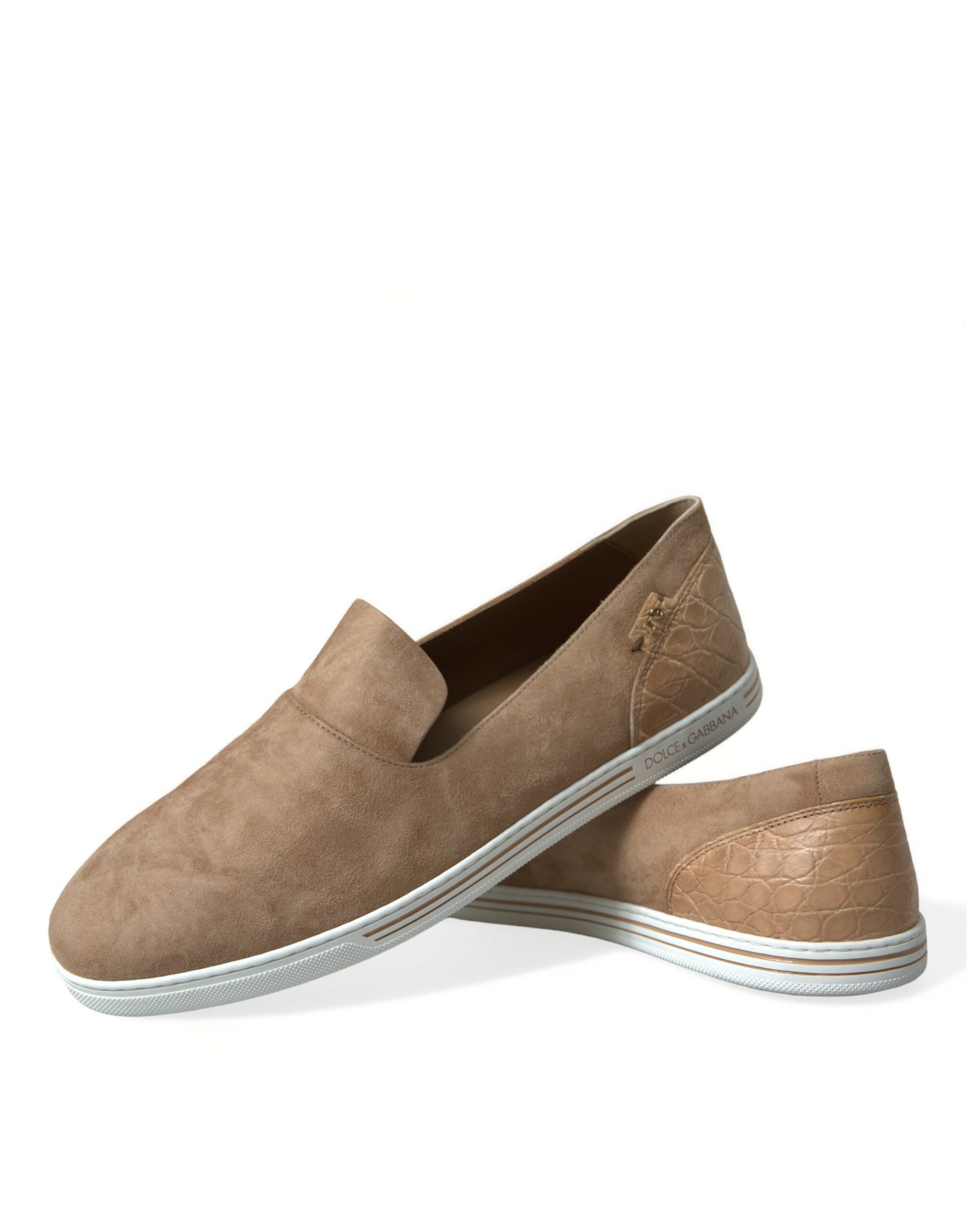 Dolce & Gabbana Beige Suede Caiman Men Loafers Slippers Shoes - DEA STILOSA MILANO