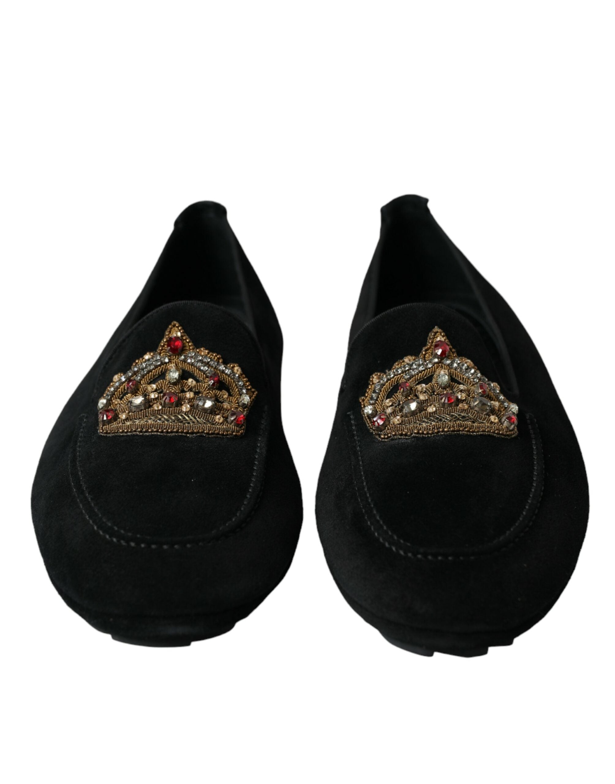 Dolce & Gabbana Black Leather Crystal Crown Loafers Shoes - DEA STILOSA MILANO