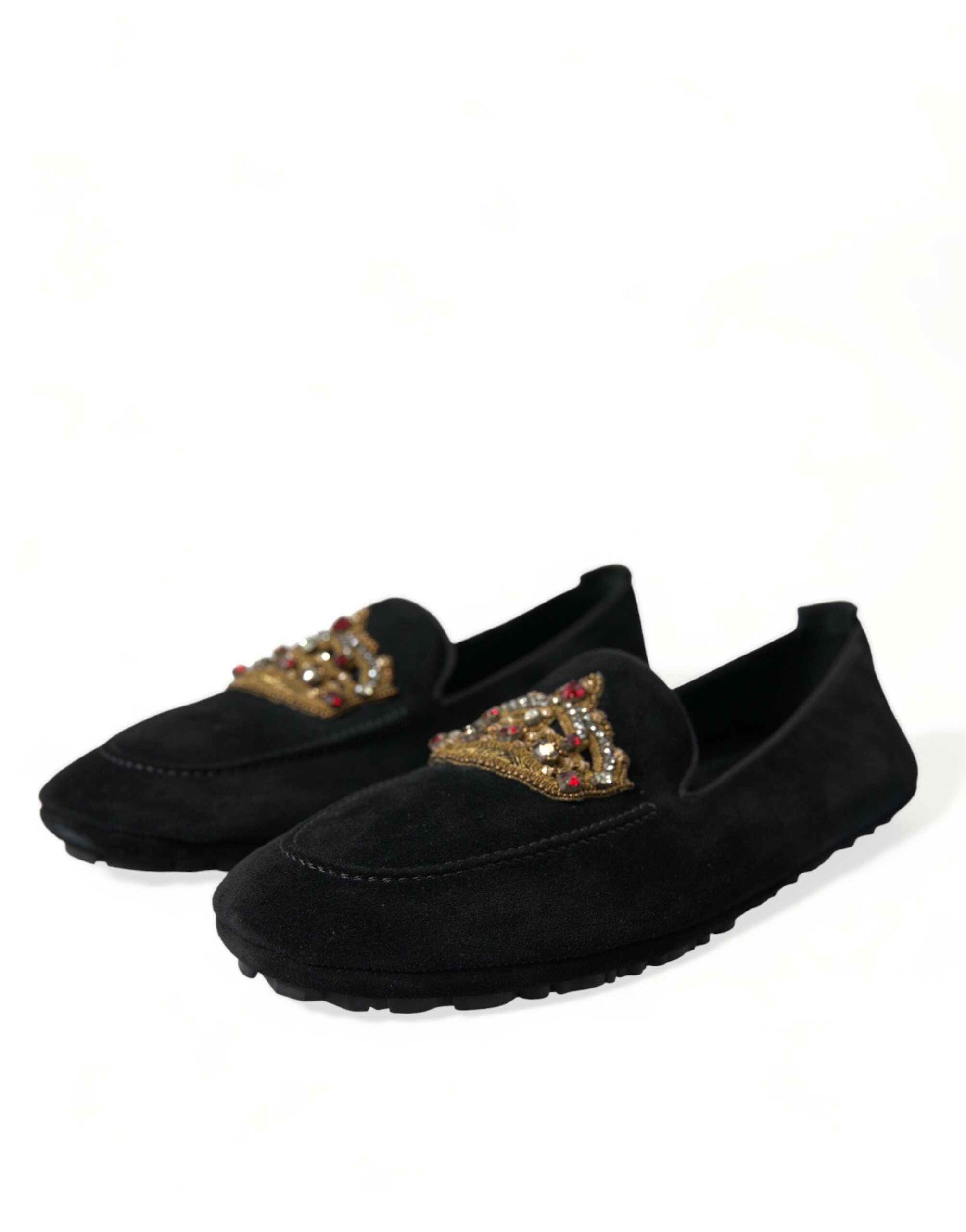 Dolce & Gabbana Black Leather Crystal Crown Loafers Shoes - DEA STILOSA MILANO