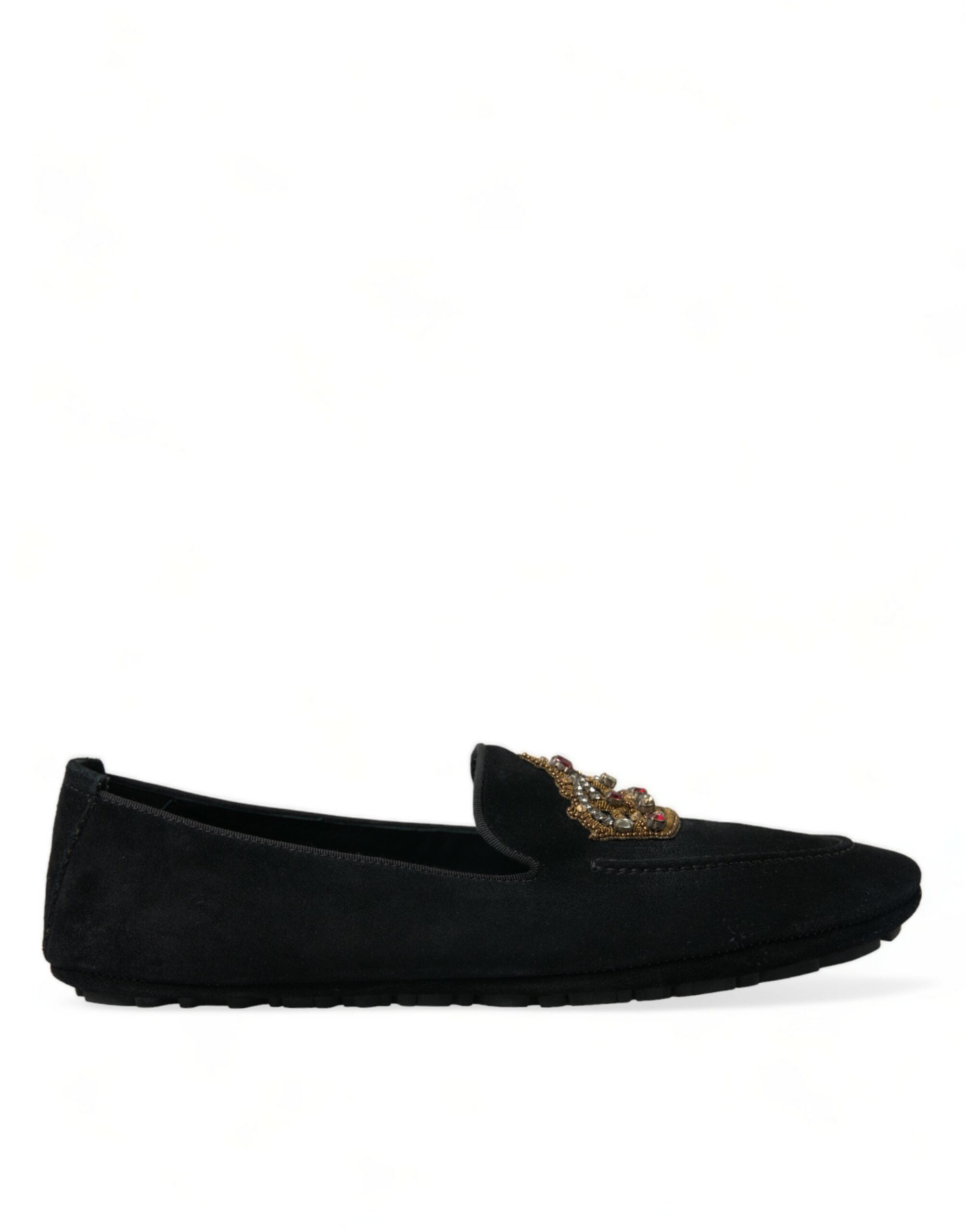 Dolce & Gabbana Black Leather Crystal Crown Loafers Shoes - DEA STILOSA MILANO