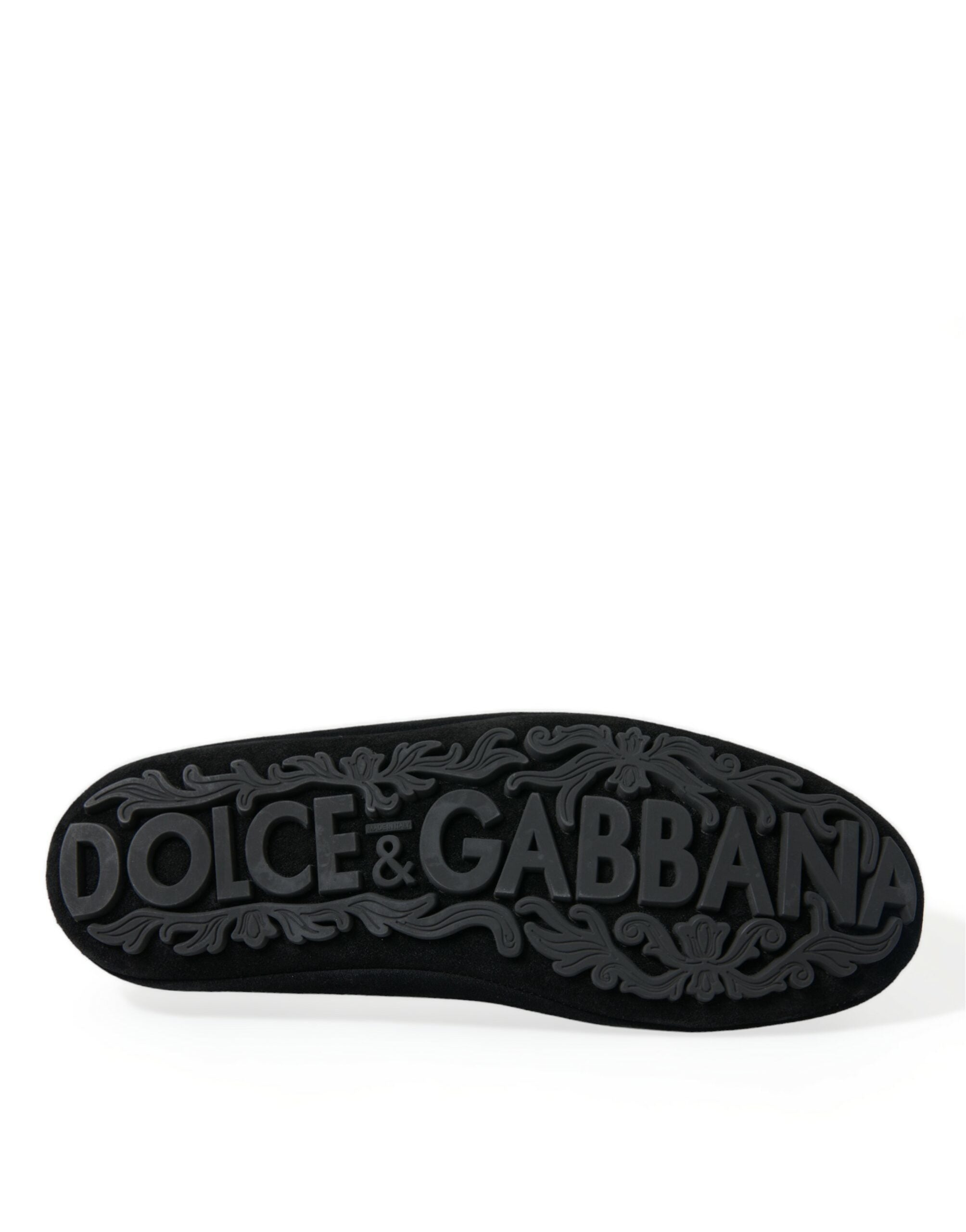 Dolce & Gabbana Black Leather Crystal Crown Loafers Shoes - DEA STILOSA MILANO