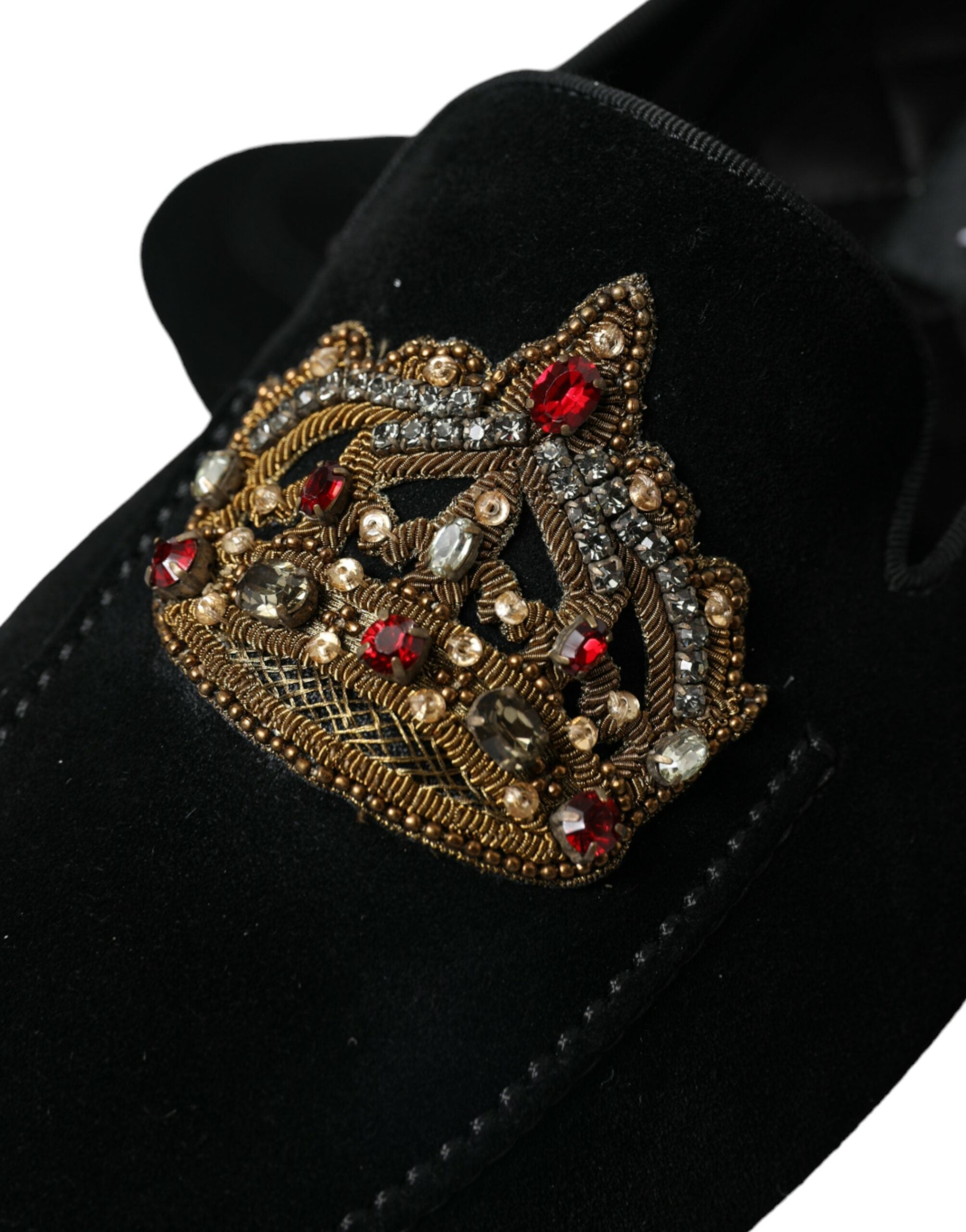 Dolce & Gabbana Black Leather Crystal Crown Loafers Shoes - DEA STILOSA MILANO