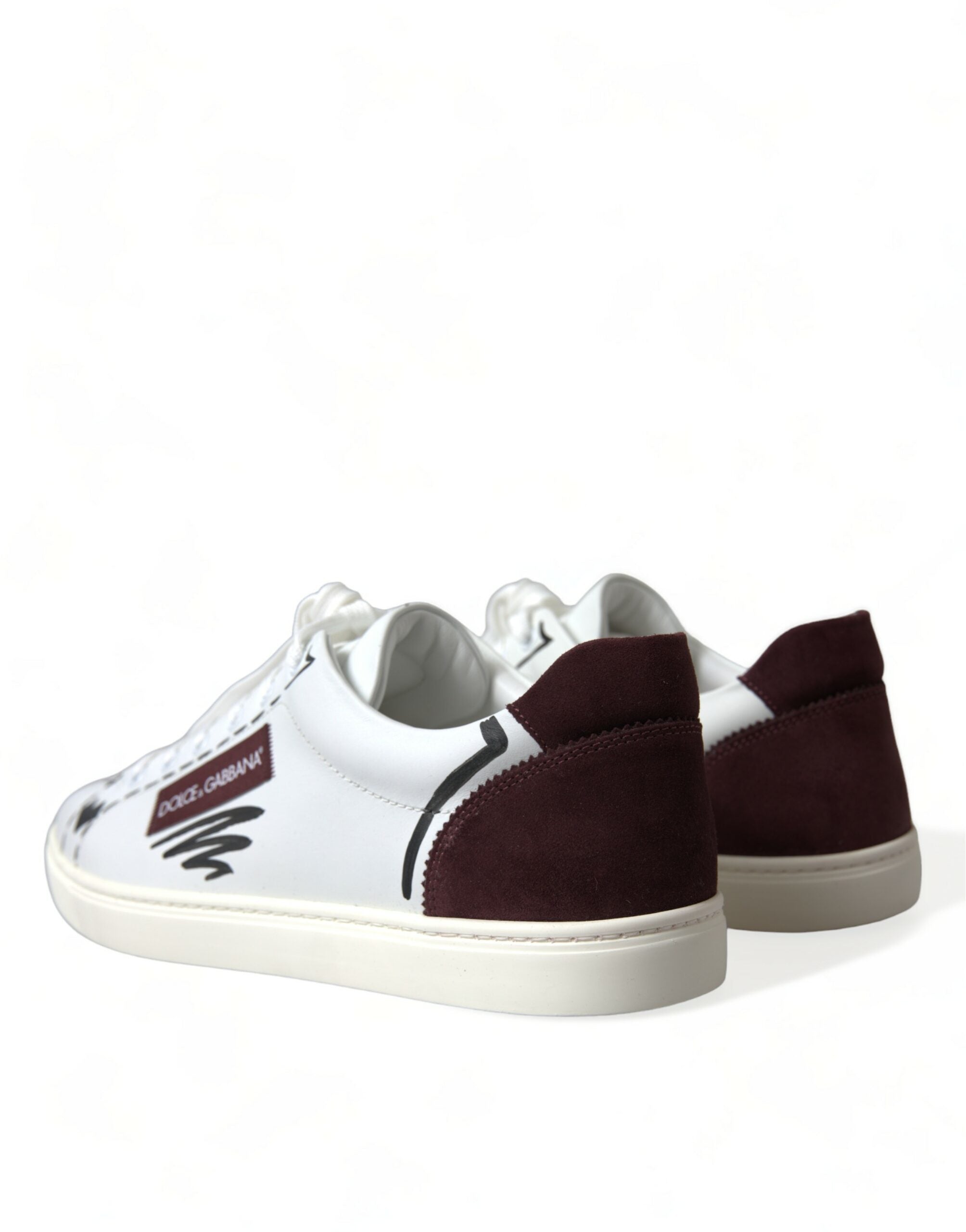 Dolce & Gabbana White Bordeaux Leather Logo Low Top Sneakers Shoes - DEA STILOSA MILANO