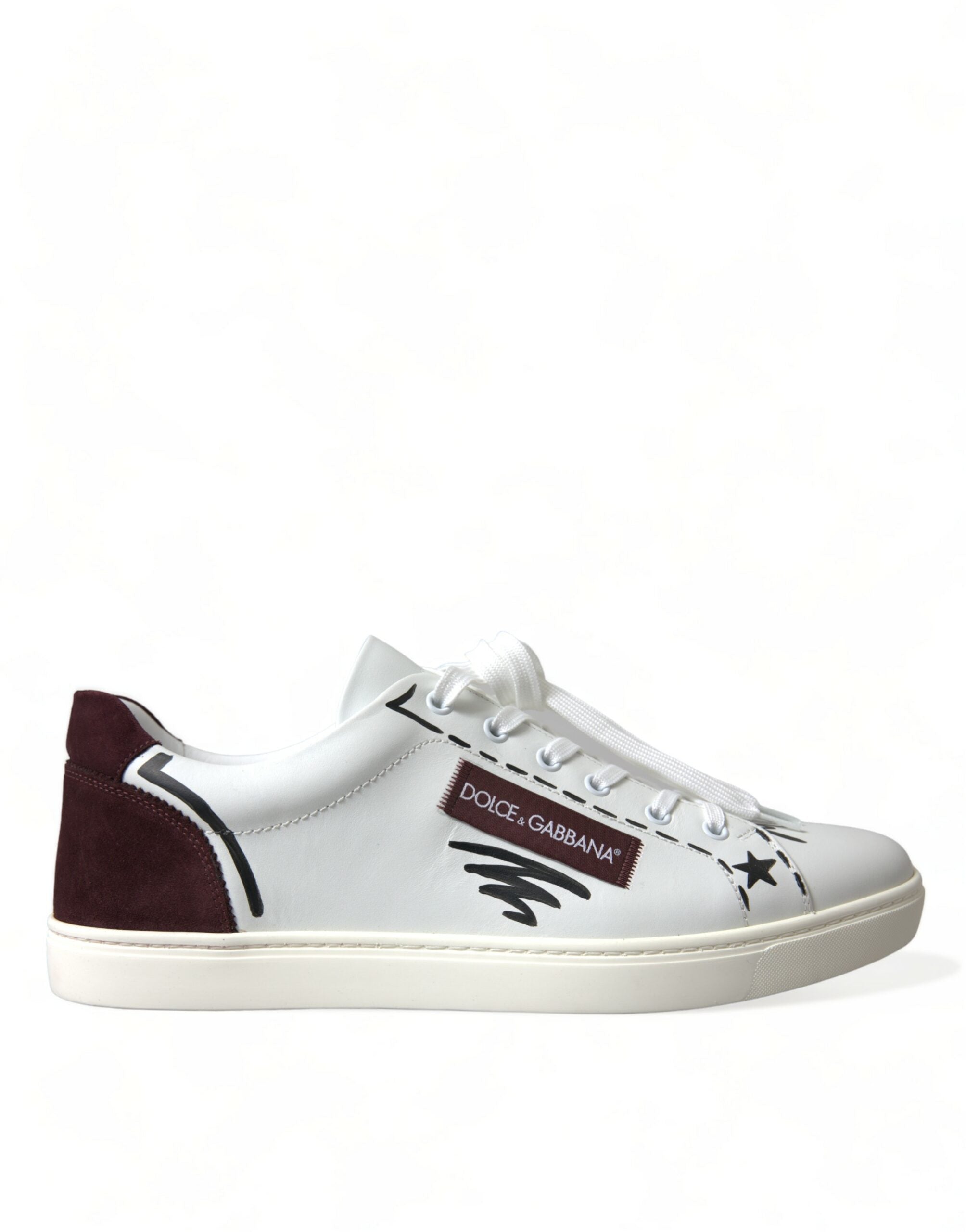 Dolce & Gabbana White Bordeaux Leather Logo Low Top Sneakers Shoes - DEA STILOSA MILANO