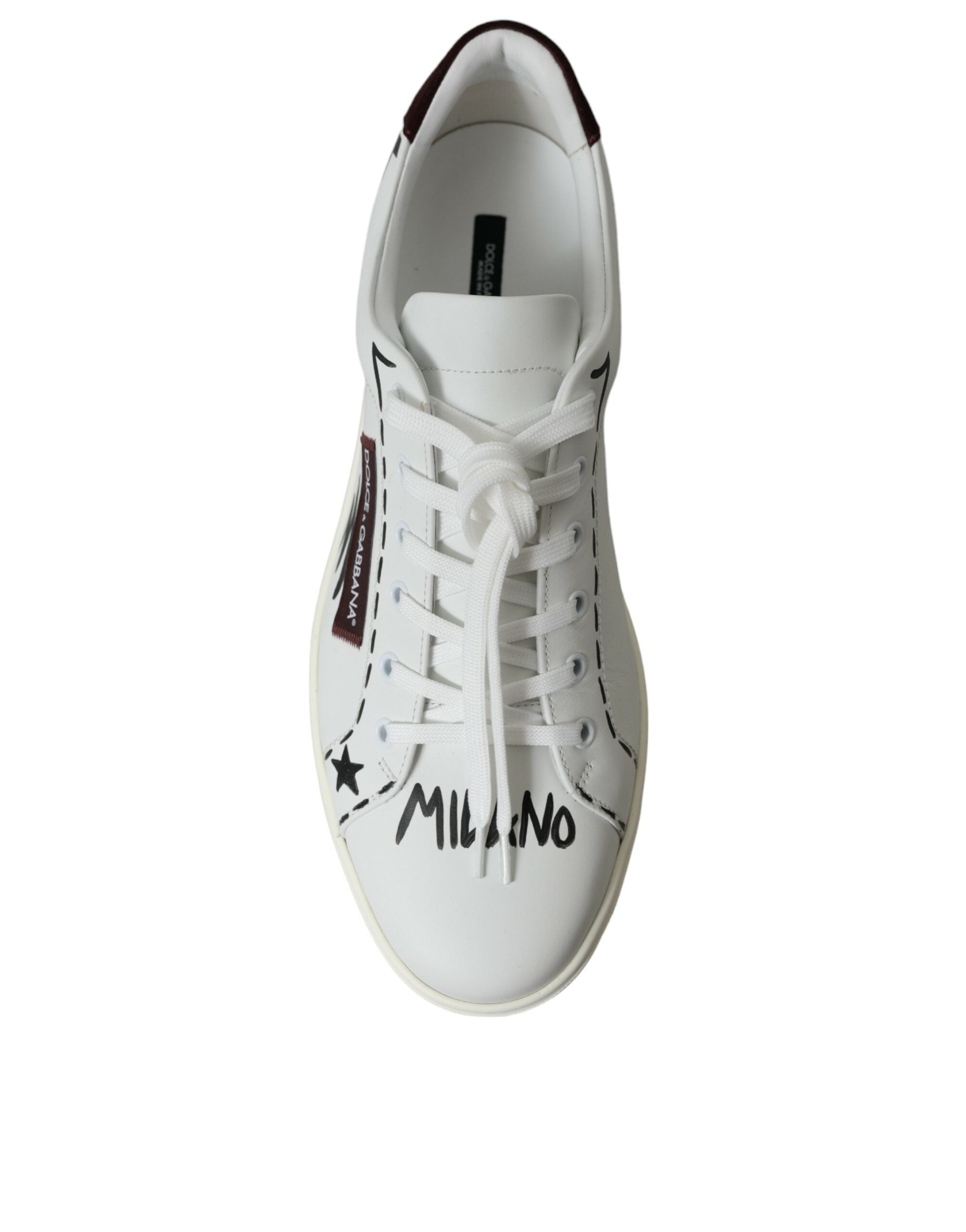 Dolce & Gabbana White Bordeaux Leather Logo Low Top Sneakers Shoes - DEA STILOSA MILANO