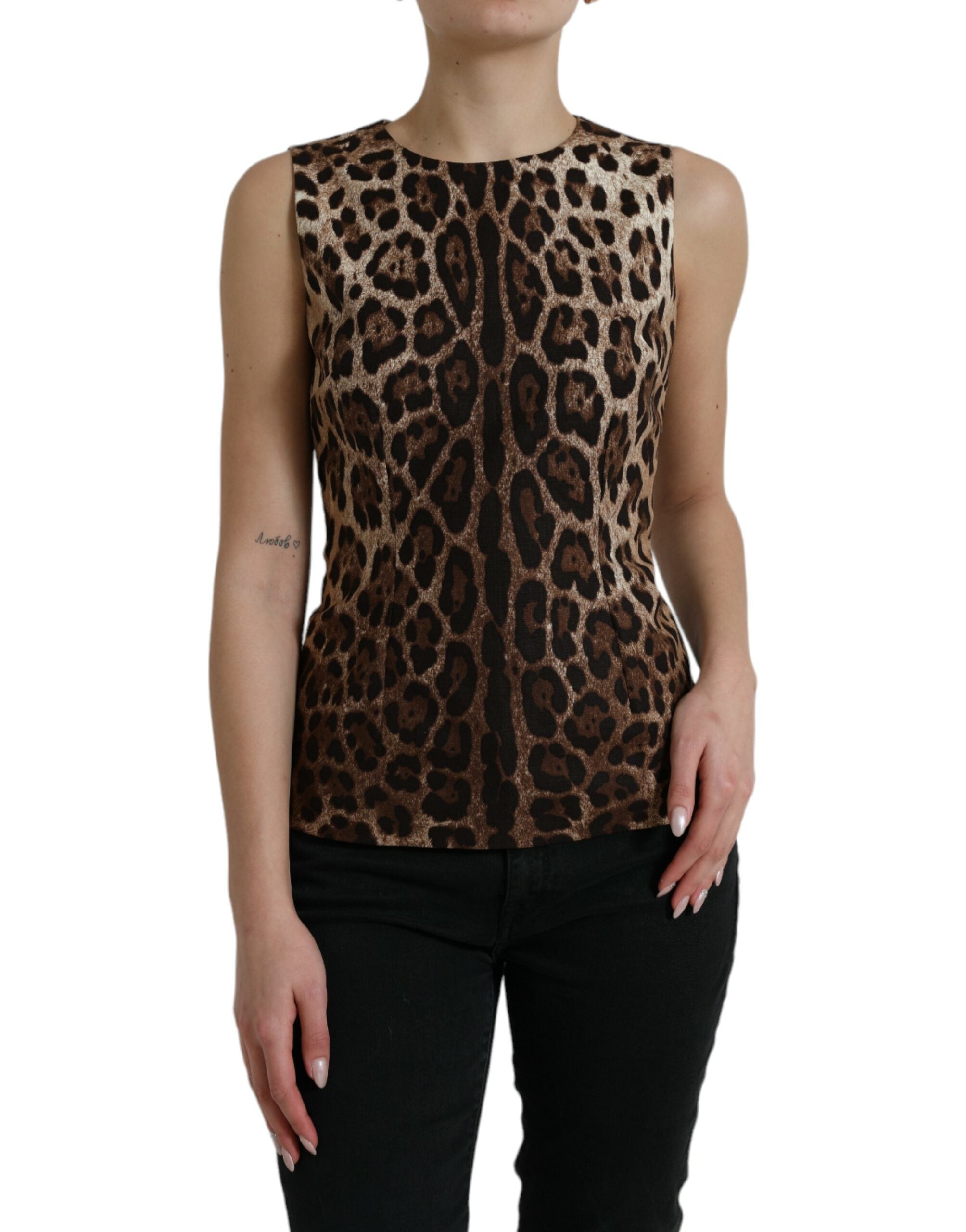 Dolce & Gabbana Brown Leopard Cotton Sleeveless Tank Top - DEA STILOSA MILANO
