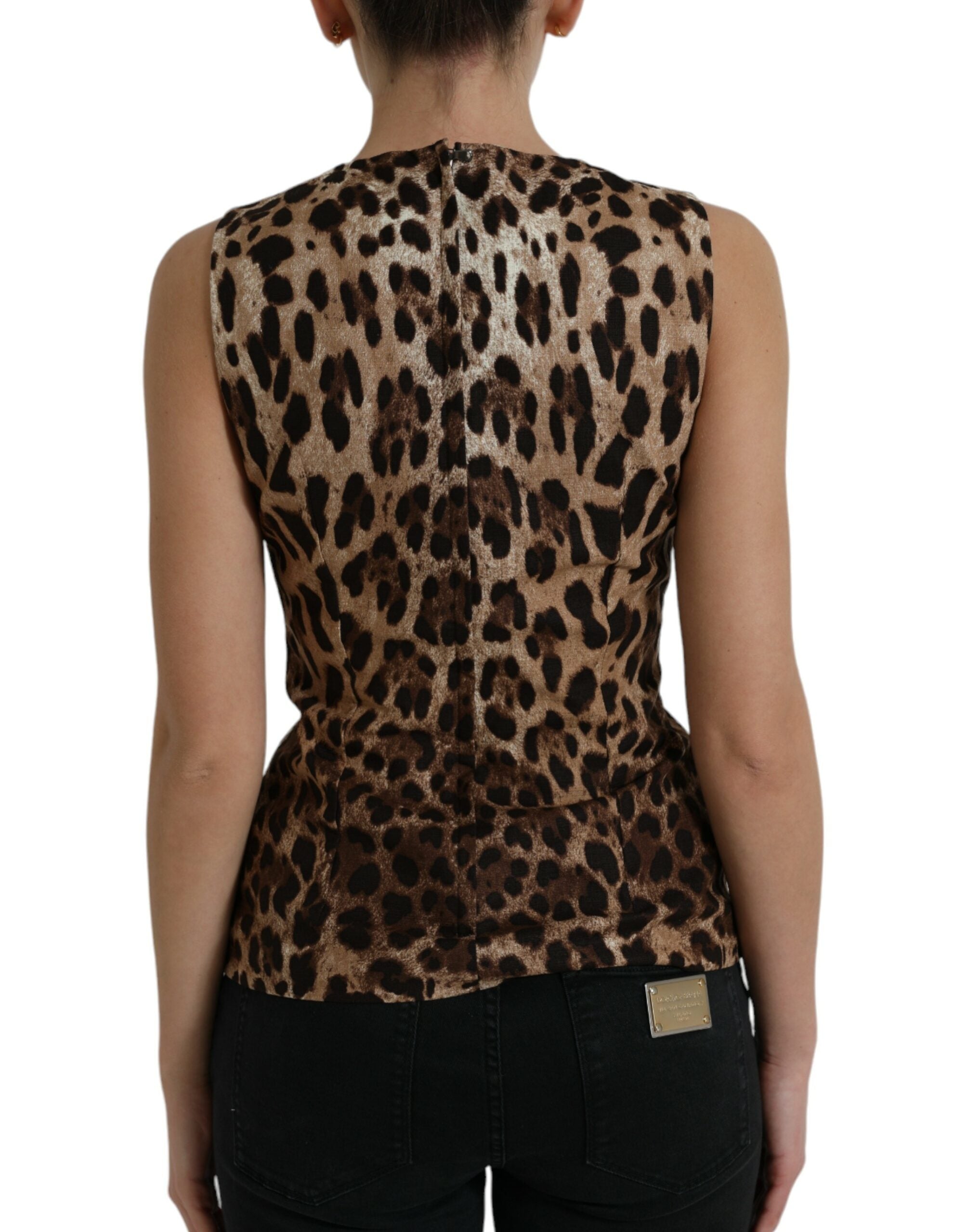 Dolce & Gabbana Brown Leopard Cotton Sleeveless Tank Top - DEA STILOSA MILANO