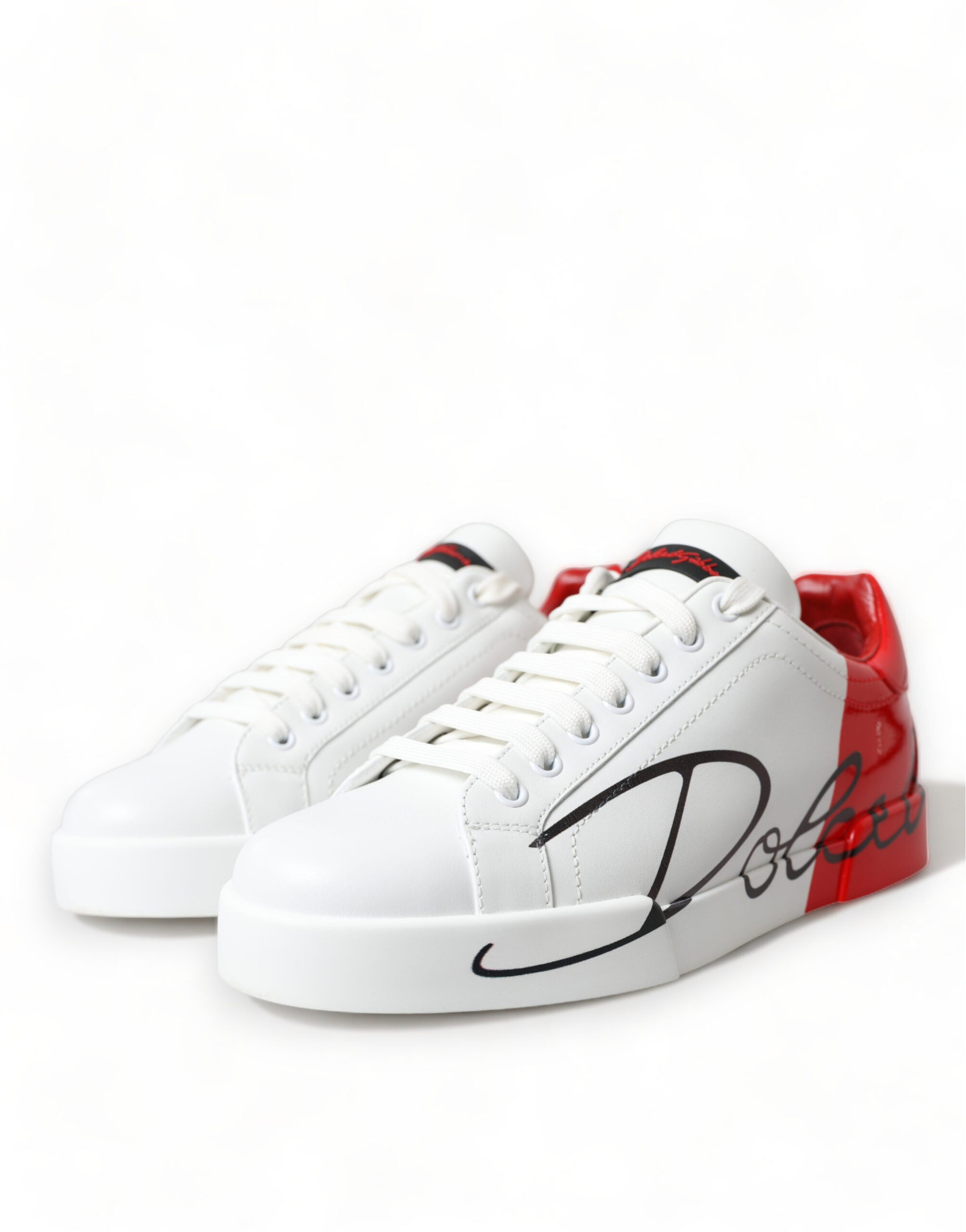 Dolce & Gabbana White Red Leather Logo Low Top Sneakers Men Shoes - DEA STILOSA MILANO