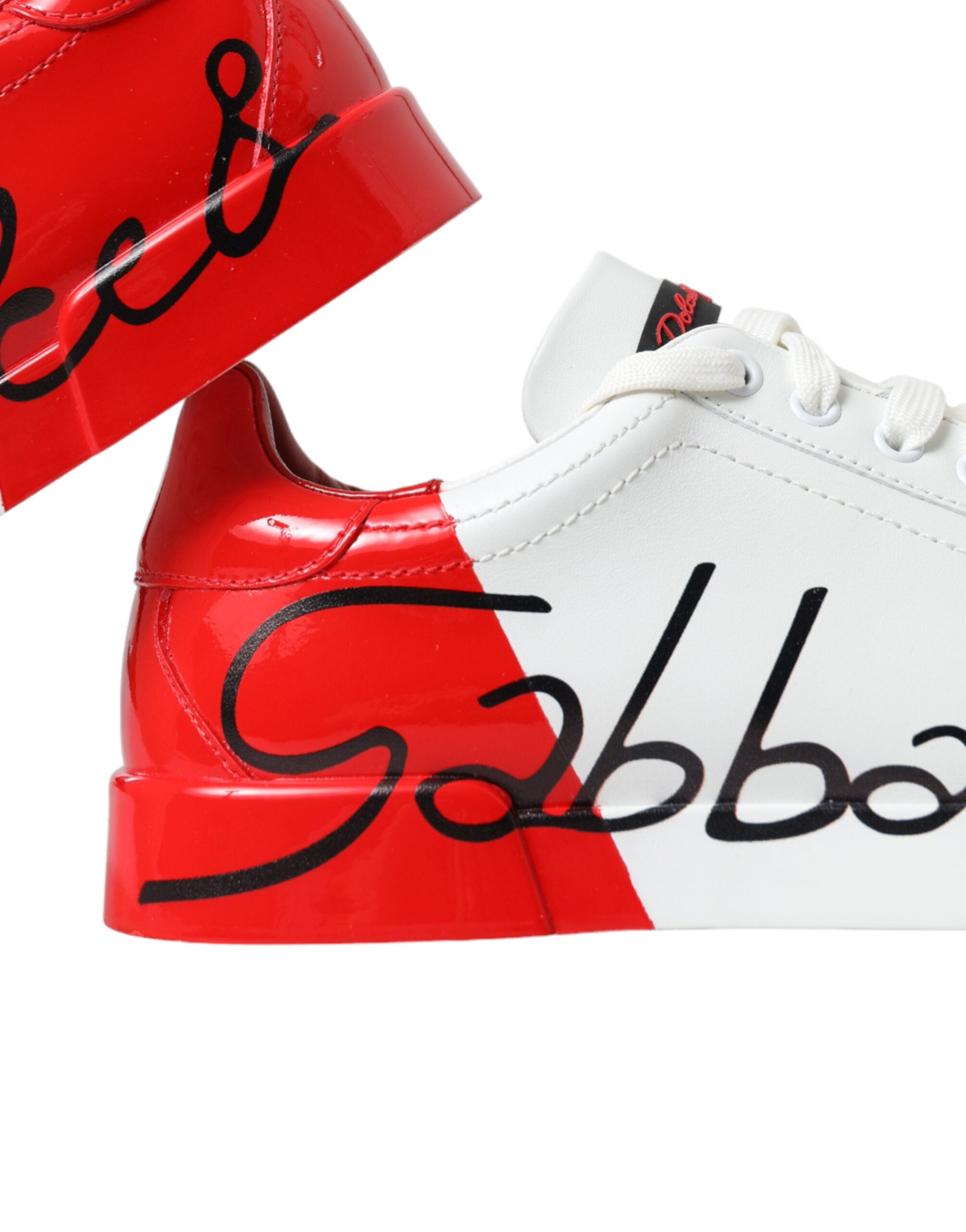 Dolce & Gabbana White Red Leather Logo Low Top Sneakers Men Shoes - DEA STILOSA MILANO