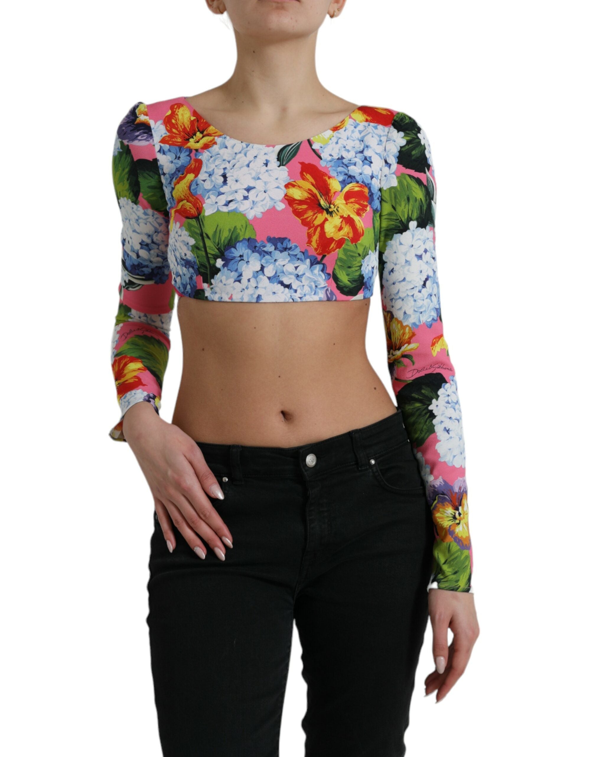 Dolce & Gabbana Multicolor Floral Print Long Sleeves Crop Top - DEA STILOSA MILANO