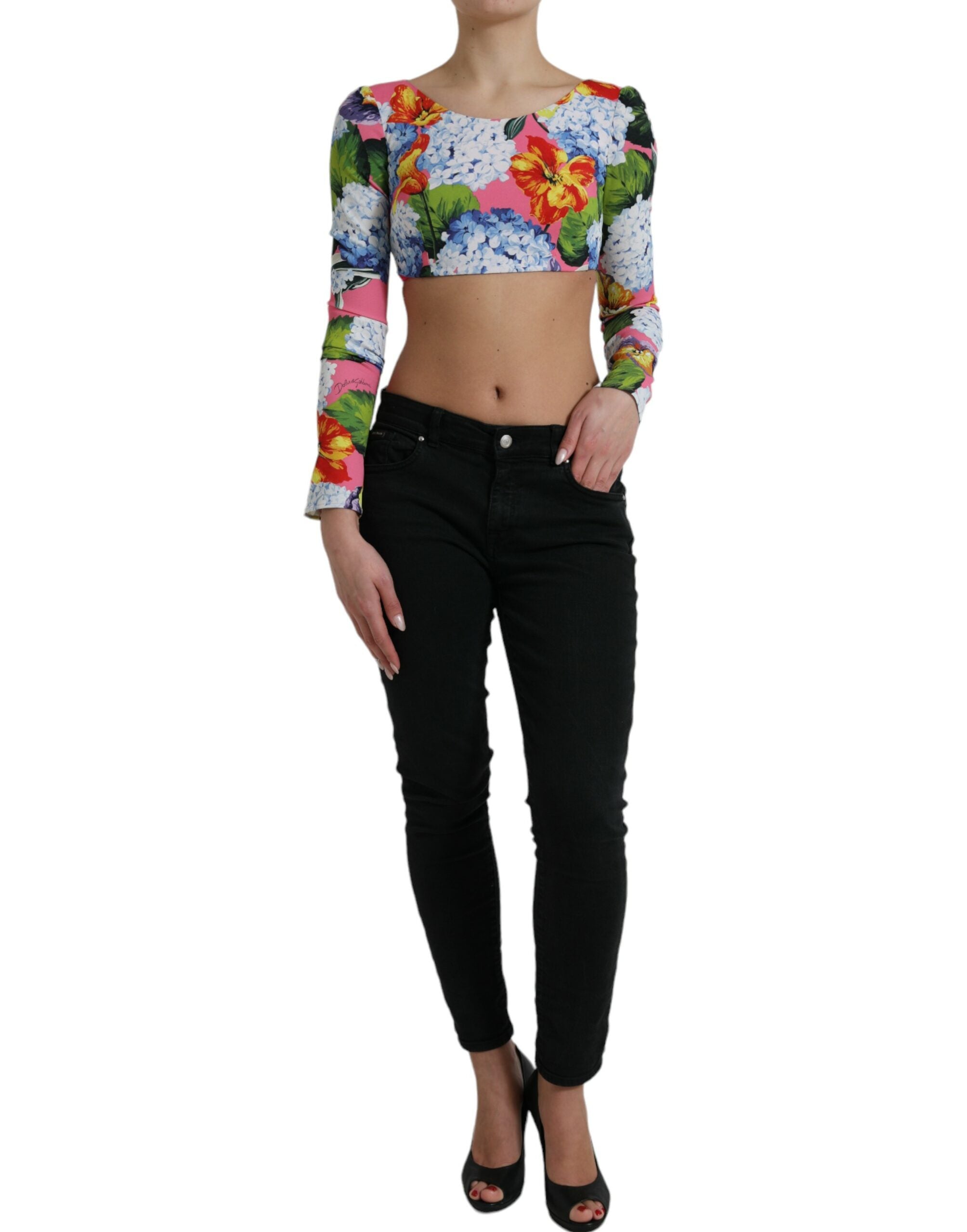 Dolce & Gabbana Multicolor Floral Print Long Sleeves Crop Top - DEA STILOSA MILANO