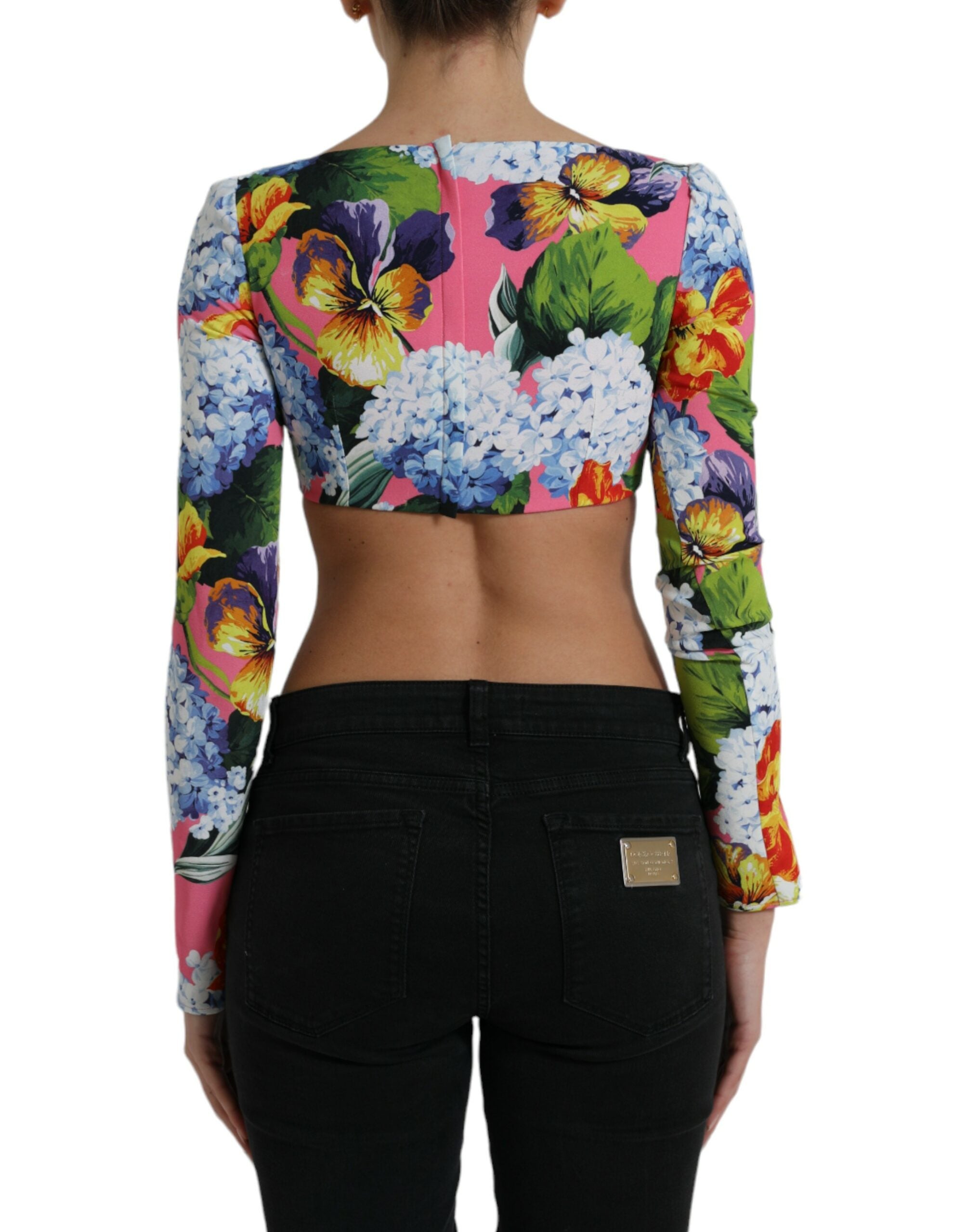 Dolce & Gabbana Multicolor Floral Print Long Sleeves Crop Top - DEA STILOSA MILANO