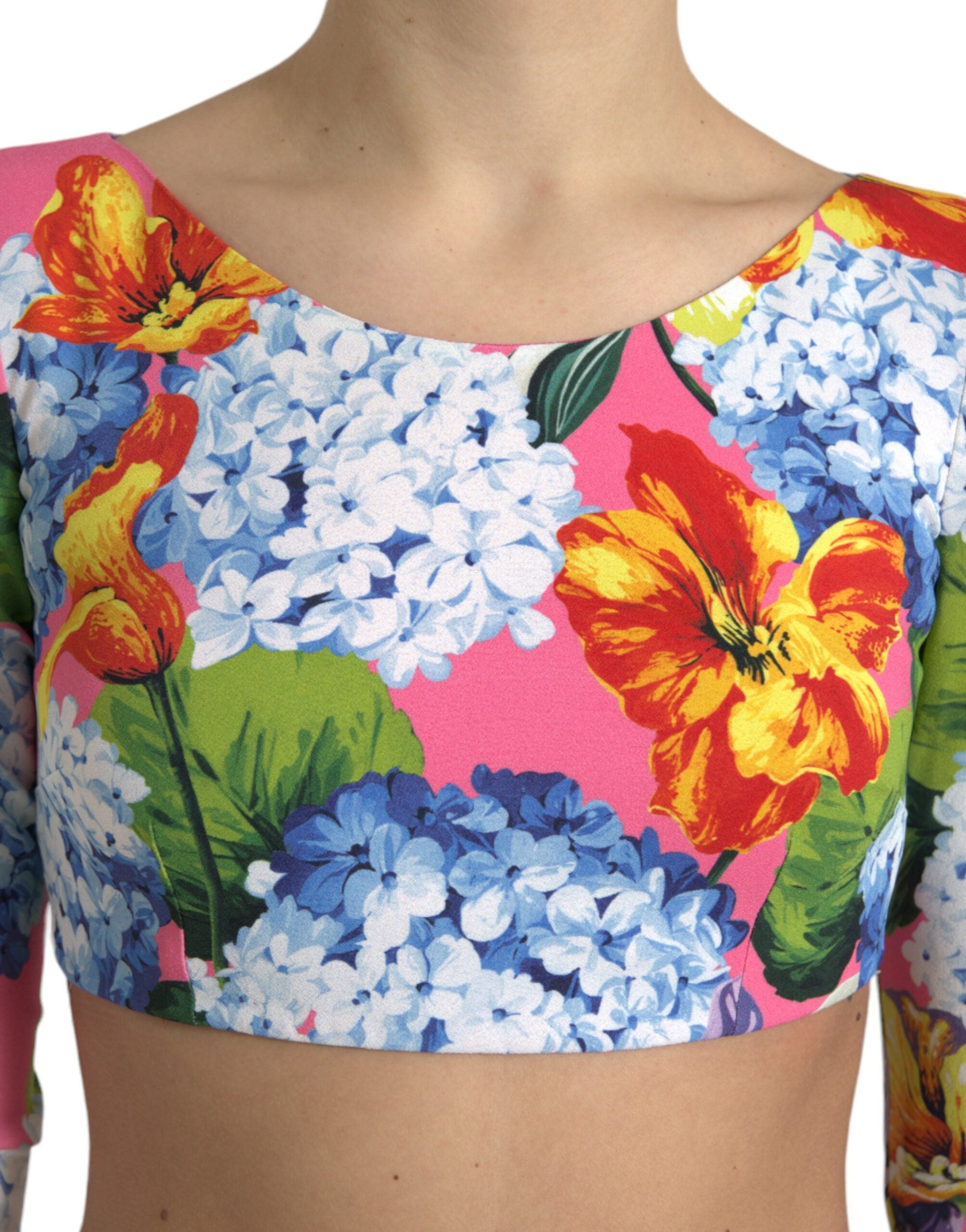 Dolce & Gabbana Multicolor Floral Print Long Sleeves Crop Top - DEA STILOSA MILANO