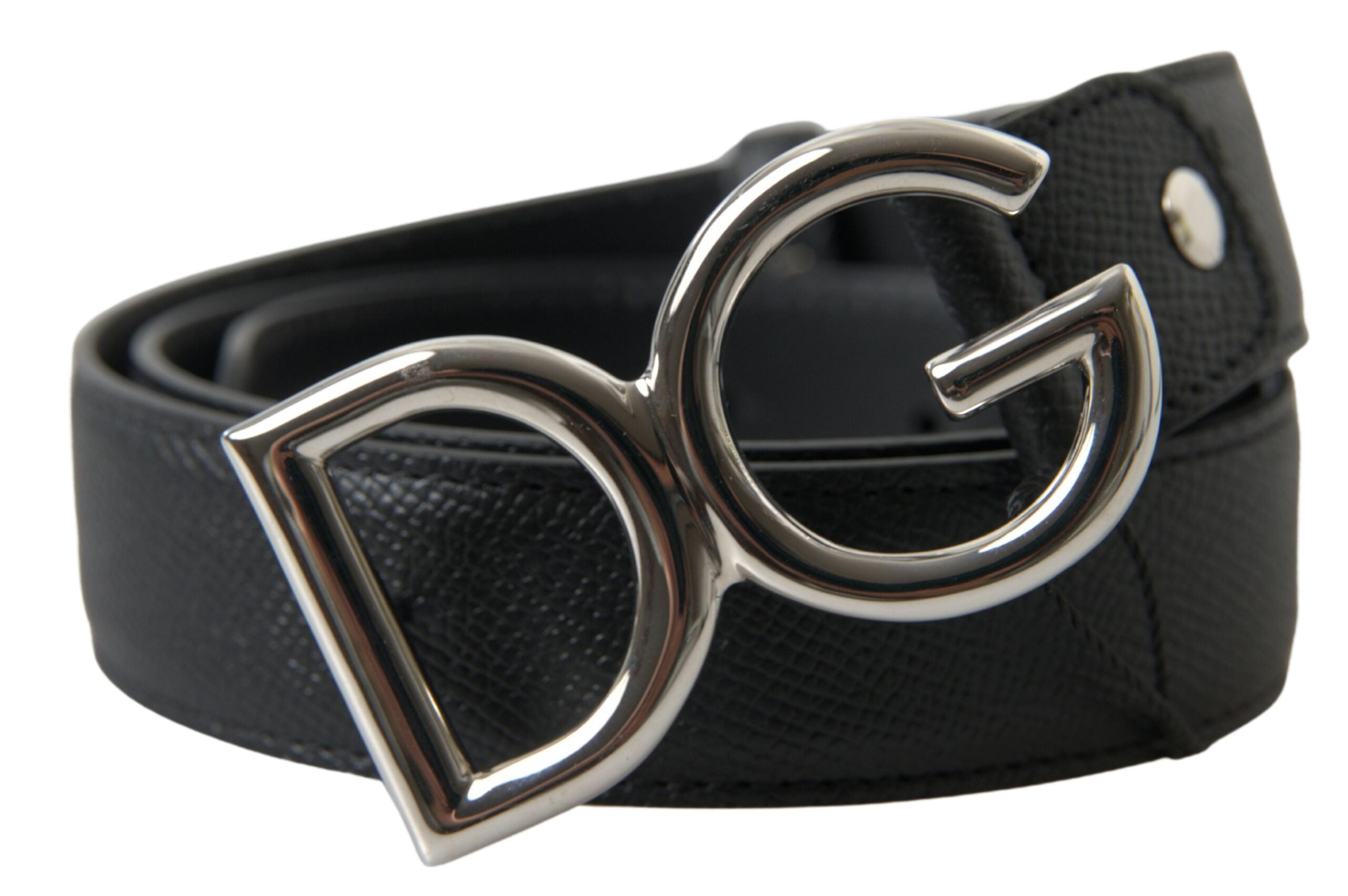 Dolce & Gabbana Black Leather Silver Logo Metal Buckle Belt - DEA STILOSA MILANO