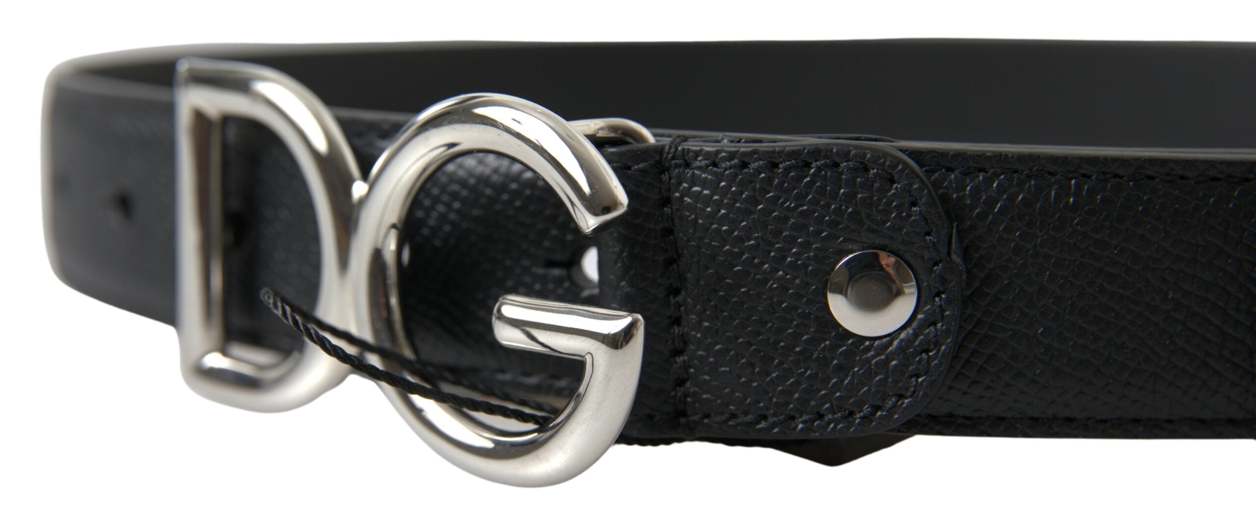 Dolce & Gabbana Black Leather Silver Logo Metal Buckle Belt - DEA STILOSA MILANO