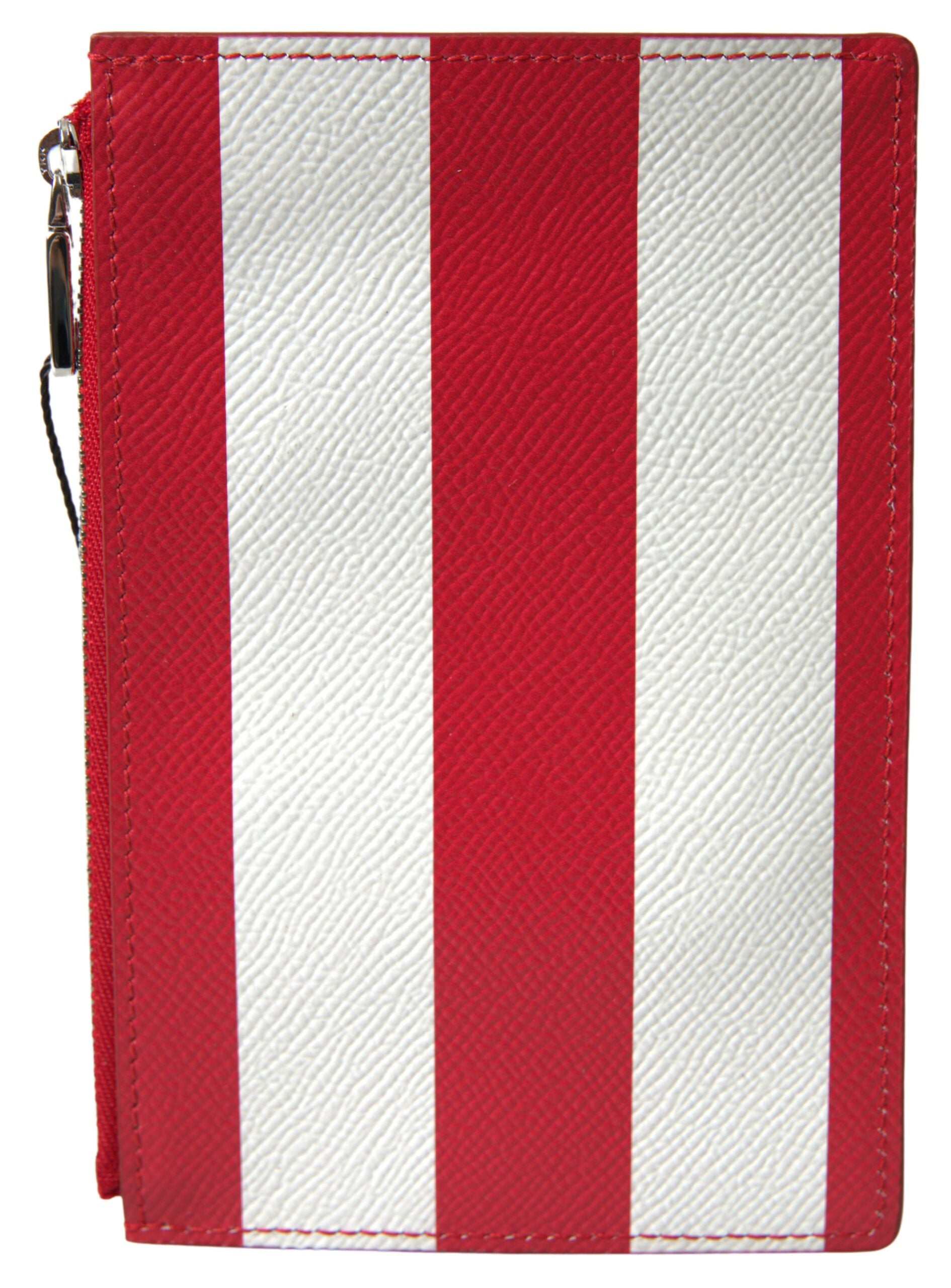 Dolce & Gabbana Red White Leather DG Logo Zip Card Holder Wallet - DEA STILOSA MILANO