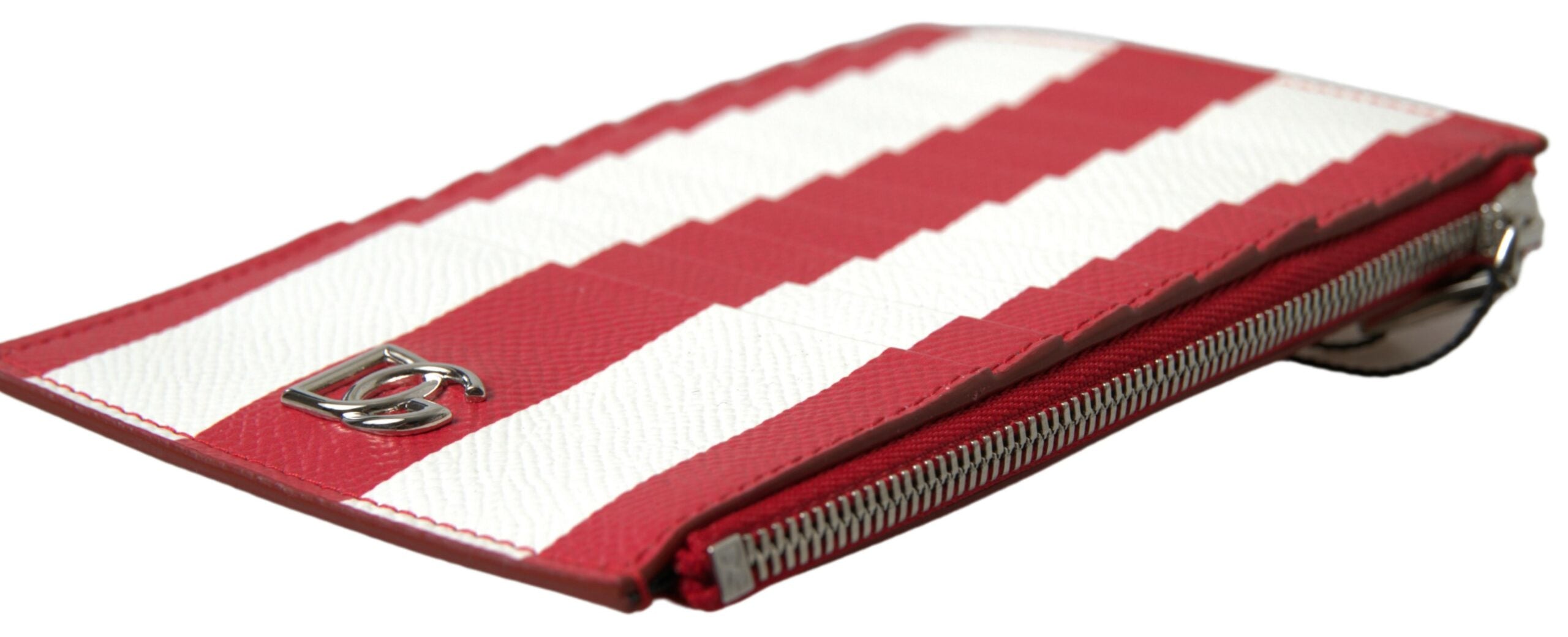 Dolce & Gabbana Red White Leather DG Logo Zip Card Holder Wallet - DEA STILOSA MILANO