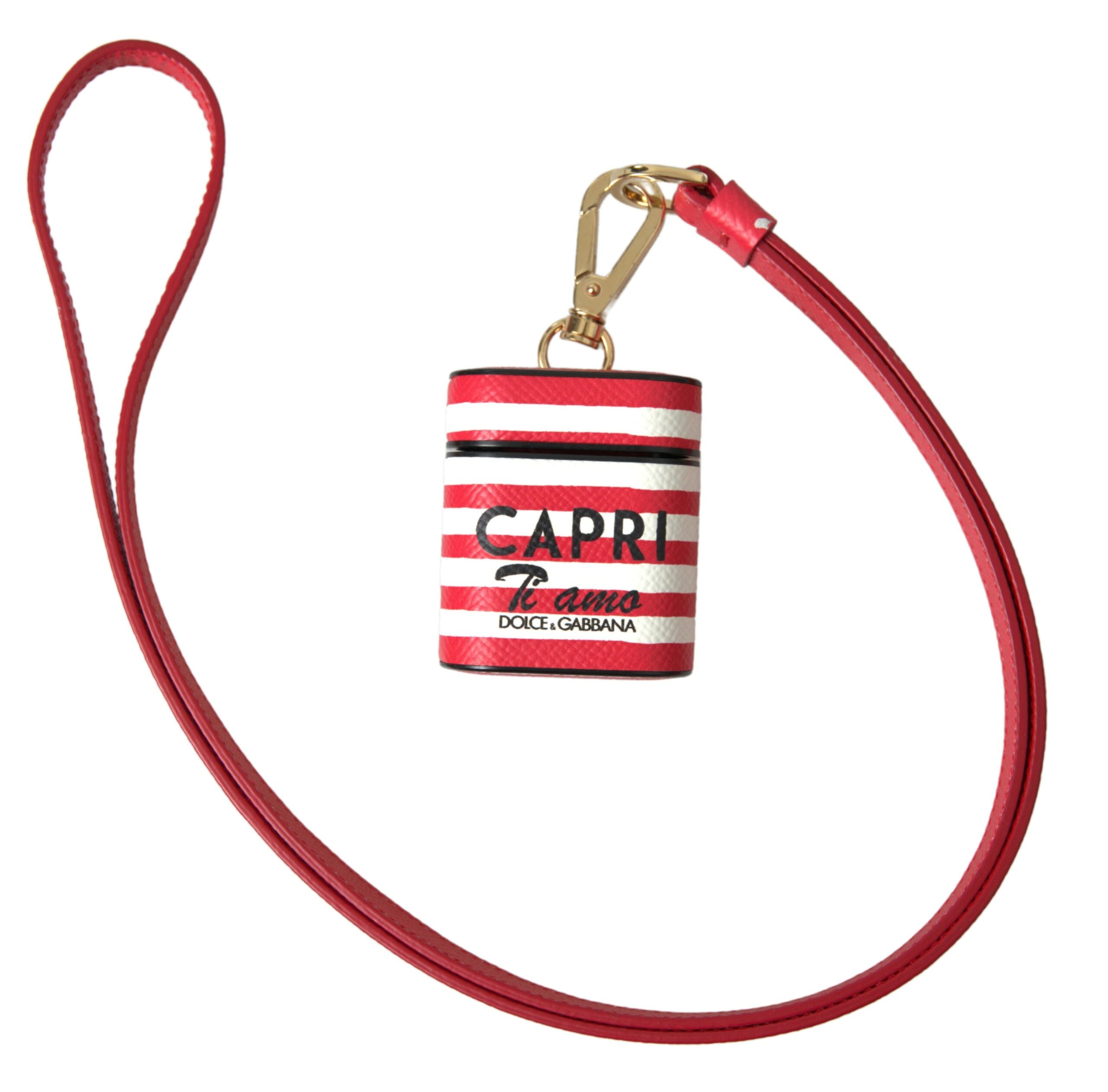 Dolce & Gabbana Red Stripe Dauphine Leather Logo Print Strap Airpod Case - DEA STILOSA MILANO
