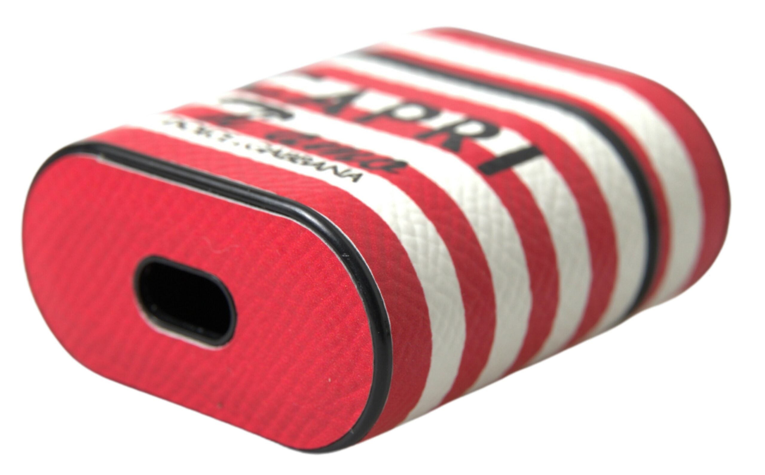 Dolce & Gabbana Red Stripe Dauphine Leather Logo Print Strap Airpod Case - DEA STILOSA MILANO