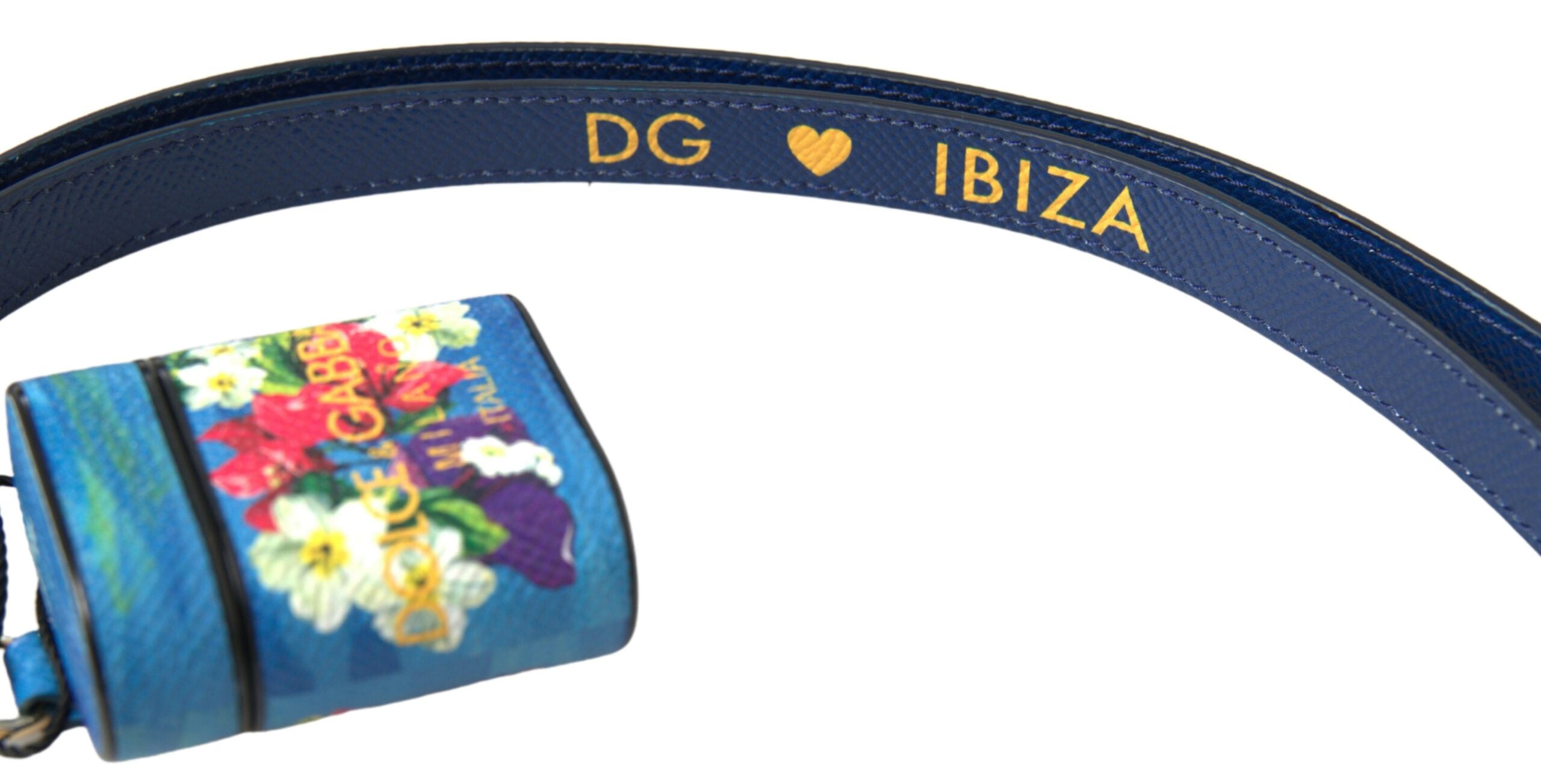 Dolce & Gabbana Blue Floral Dauphine Leather Logo Printed Airpods Case - DEA STILOSA MILANO
