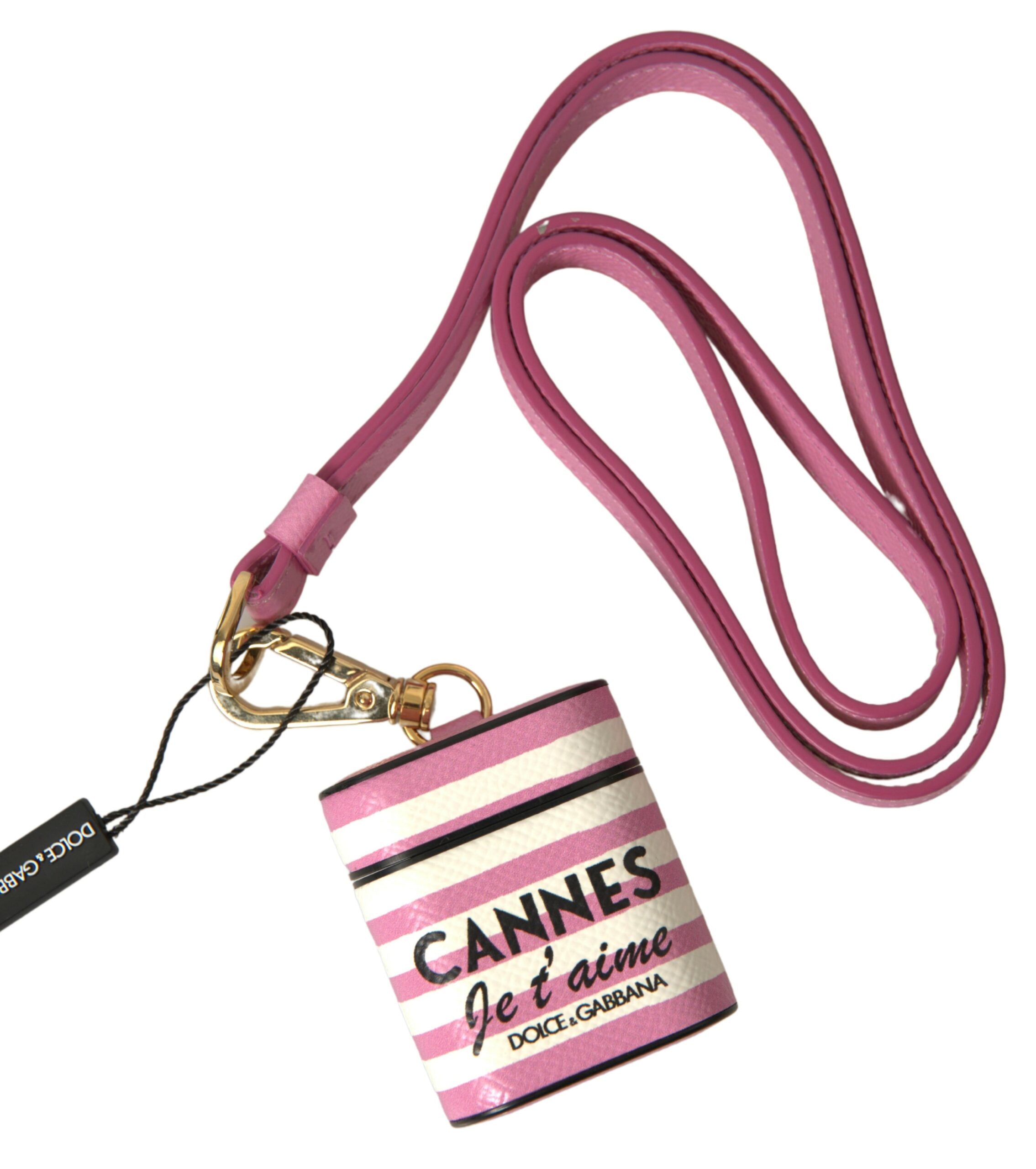 Dolce & Gabbana Pink Stripe Dauphine Leather Logo Print Strap Airpod Case - DEA STILOSA MILANO