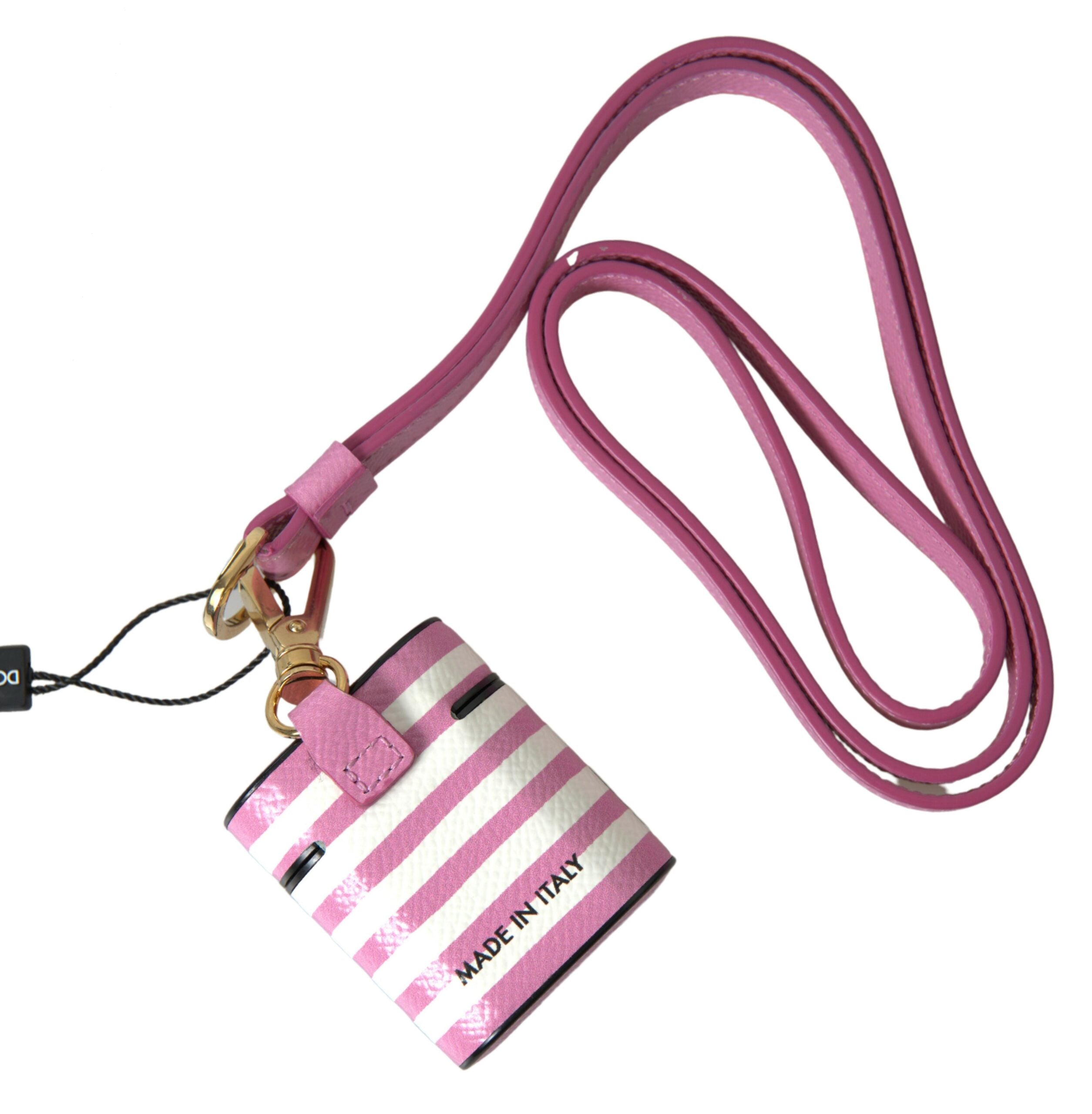 Dolce & Gabbana Pink Stripe Dauphine Leather Logo Print Strap Airpod Case - DEA STILOSA MILANO